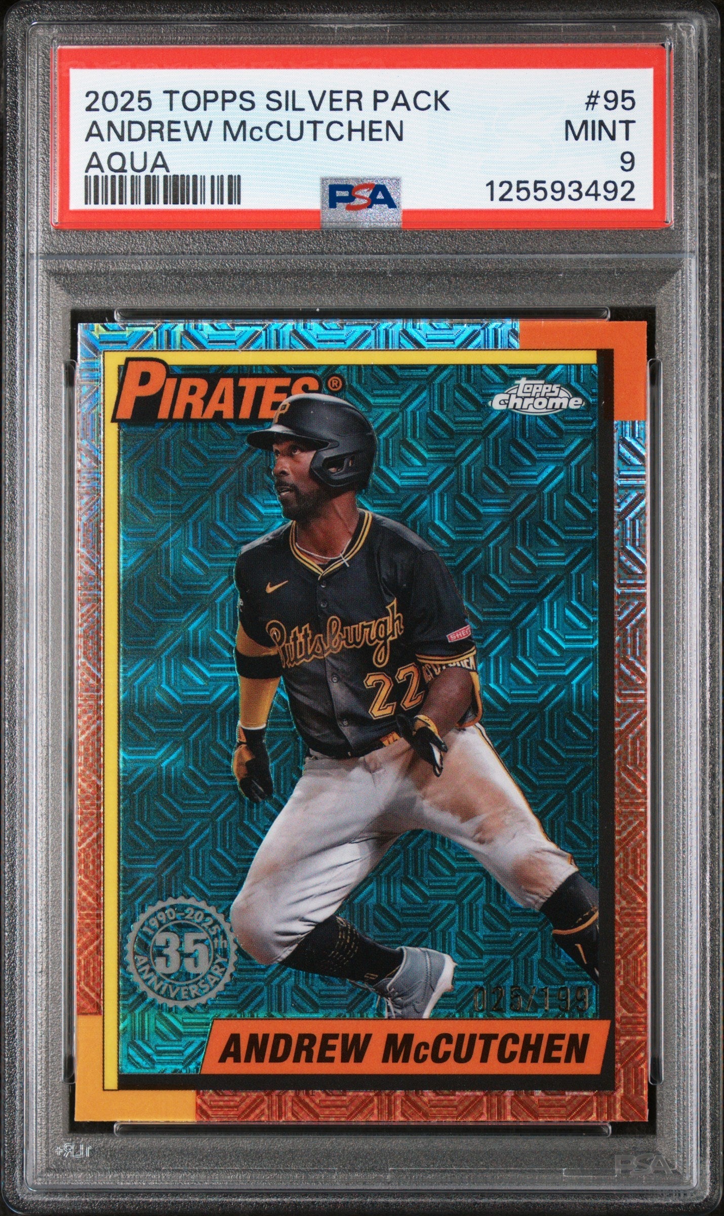 2025 Topps Silver Pack 1990 Chrome Promo Andrew Mccutchen Aqua /199 #95 PSA 9 - Graded Sports Cards