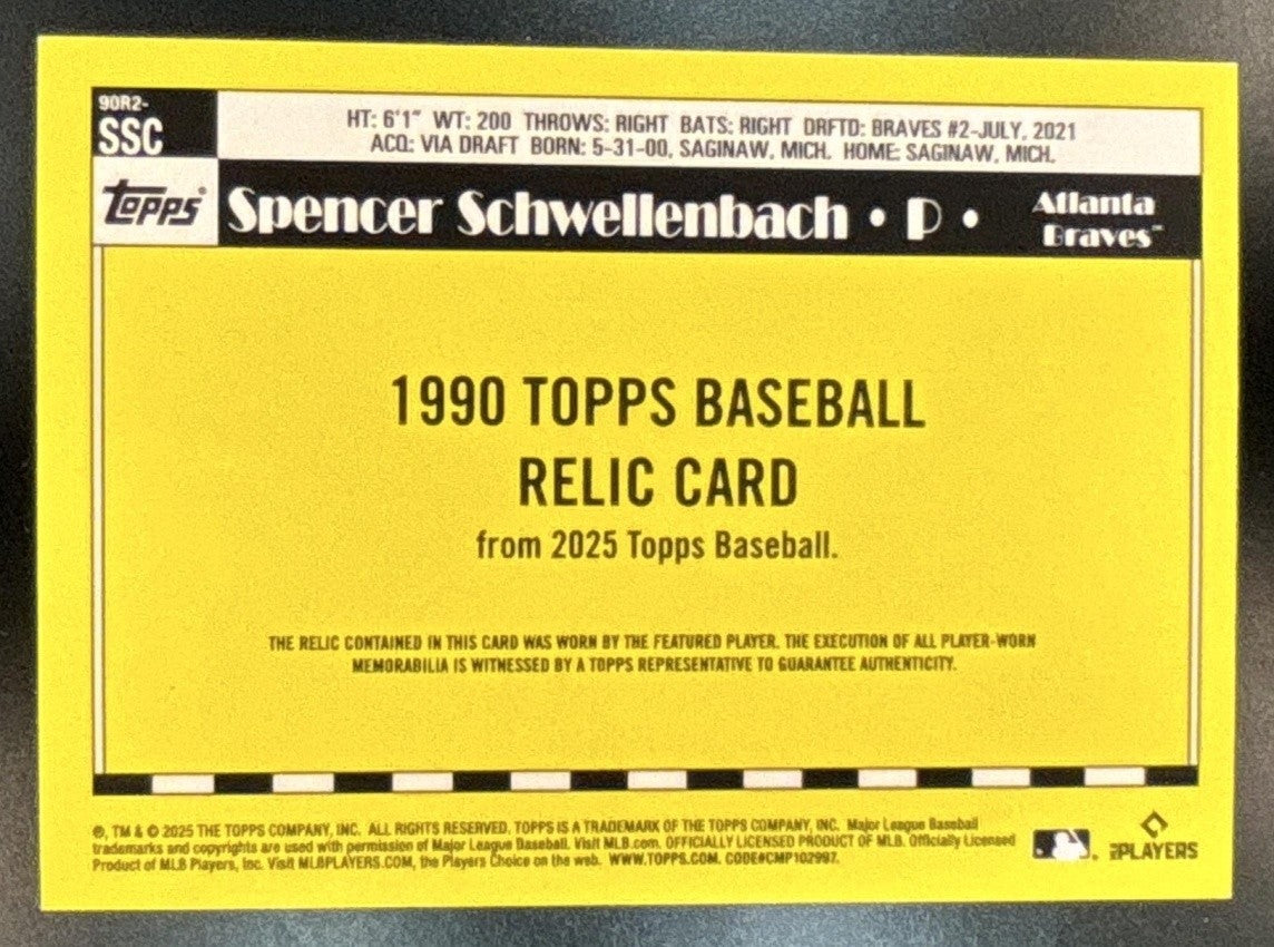 2025 Topps Spencer Schwellenbach 1990 Baseball Relics RC Atlanta Braves - Sports Cards