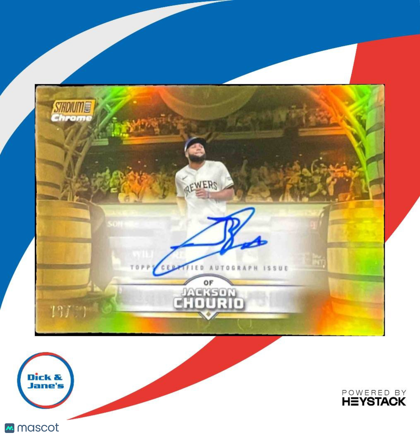 2025 Topps Stadium Club Jackson Chourio Chrome Auto Gold Refractor 16/50 Brewers - Sports Cards