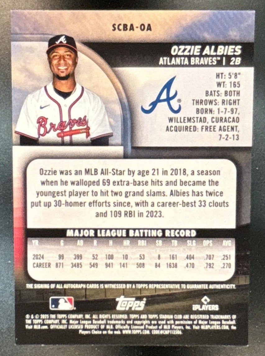 2025 Topps Stadium Club Ozzie Albies Auto /75 #SCBA-OA Atlanta Braves - Sports Cards