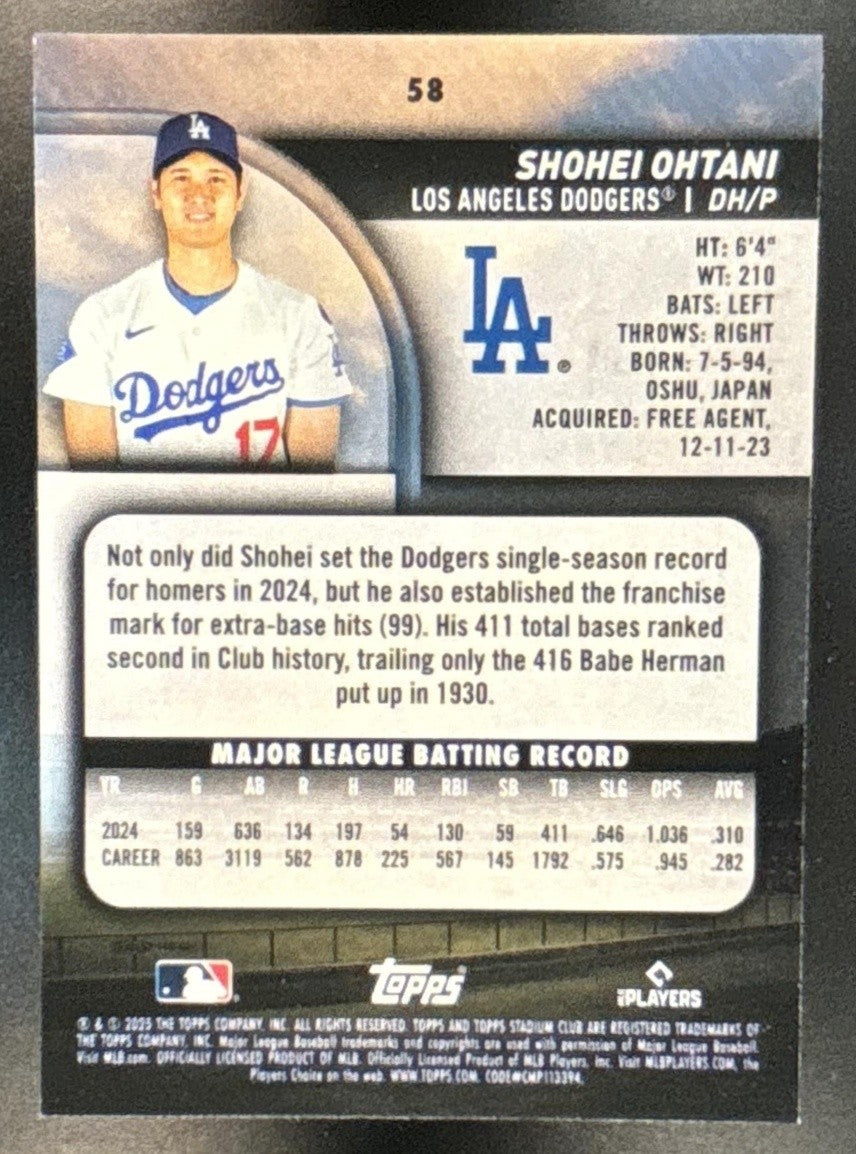 2025 Topps Stadium Club Shohei Ohtani Pink Foil #58 Los Angeles Dodgers - Sports Cards