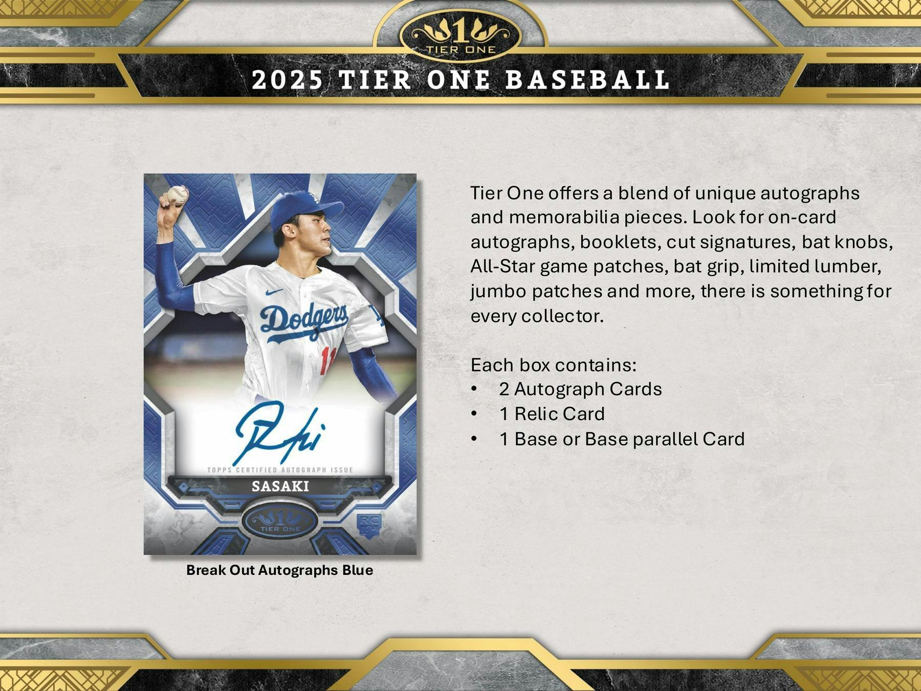2025 Topps Tier One Baseball Hobby Box (2 Auto / 1 Mem) - MLB hobby