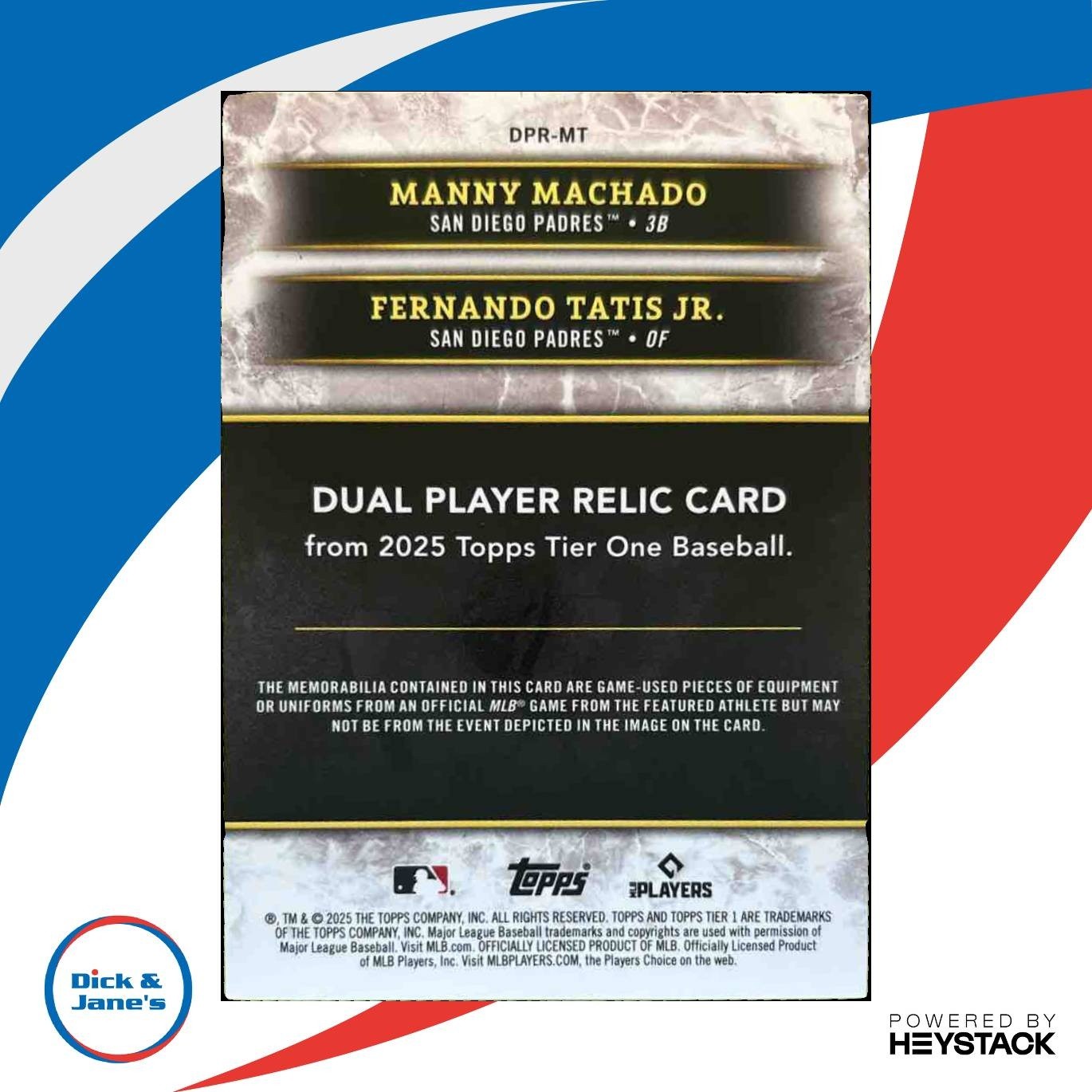 2025 Topps Tier One Fernando Tatis Jr. Manny Machado Dual Relics /199 Padres - Sports Cards