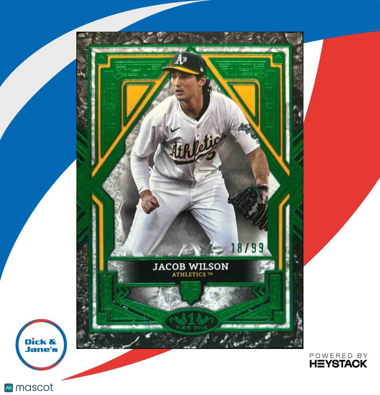 2025 Topps Tier One Jacob Wilson 3 Green Foil 18/99 #85 RC Athletics - Sports Cards