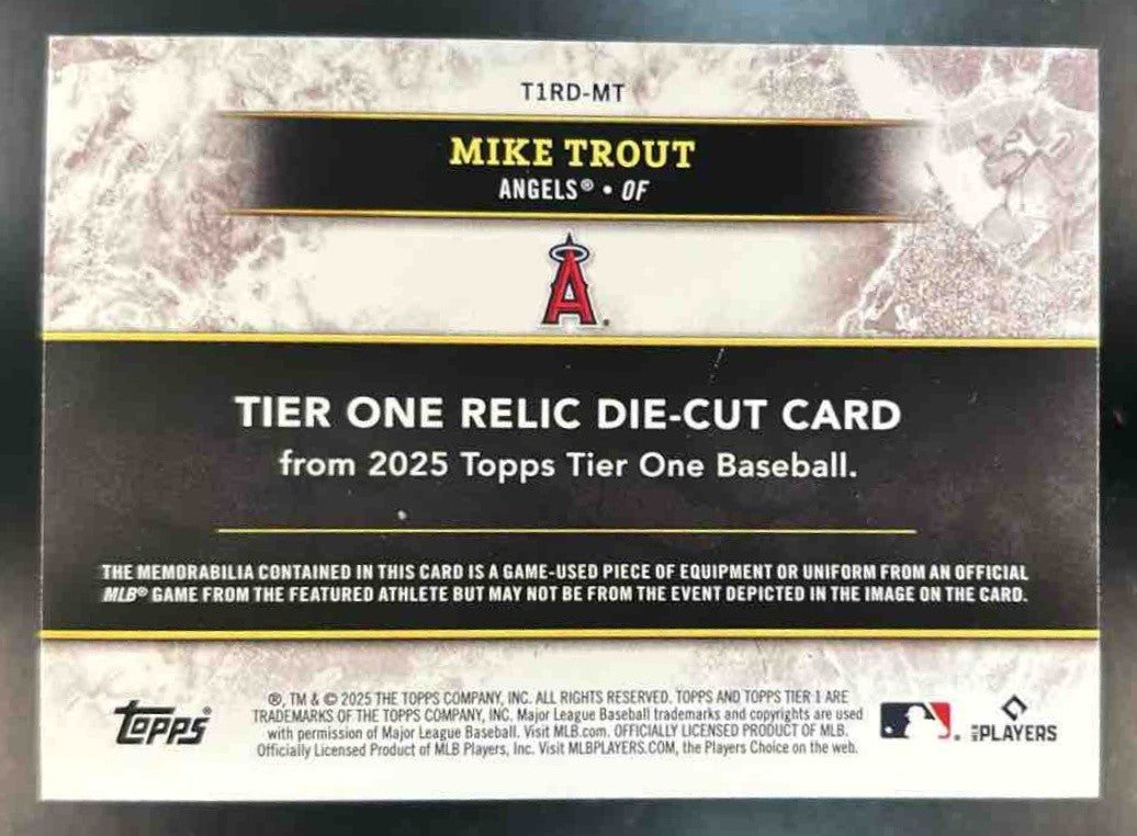 2025 Topps Tier One Mike Trout Relics Die Cut Green /25 #T1RD-MT - Sports Cards