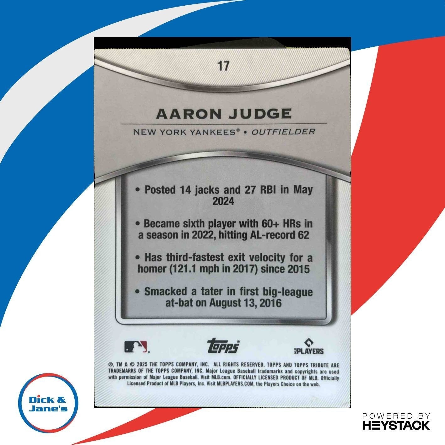 2025 Topps Tribute Aaron Judge #17 New York Yankees - Sports Cards