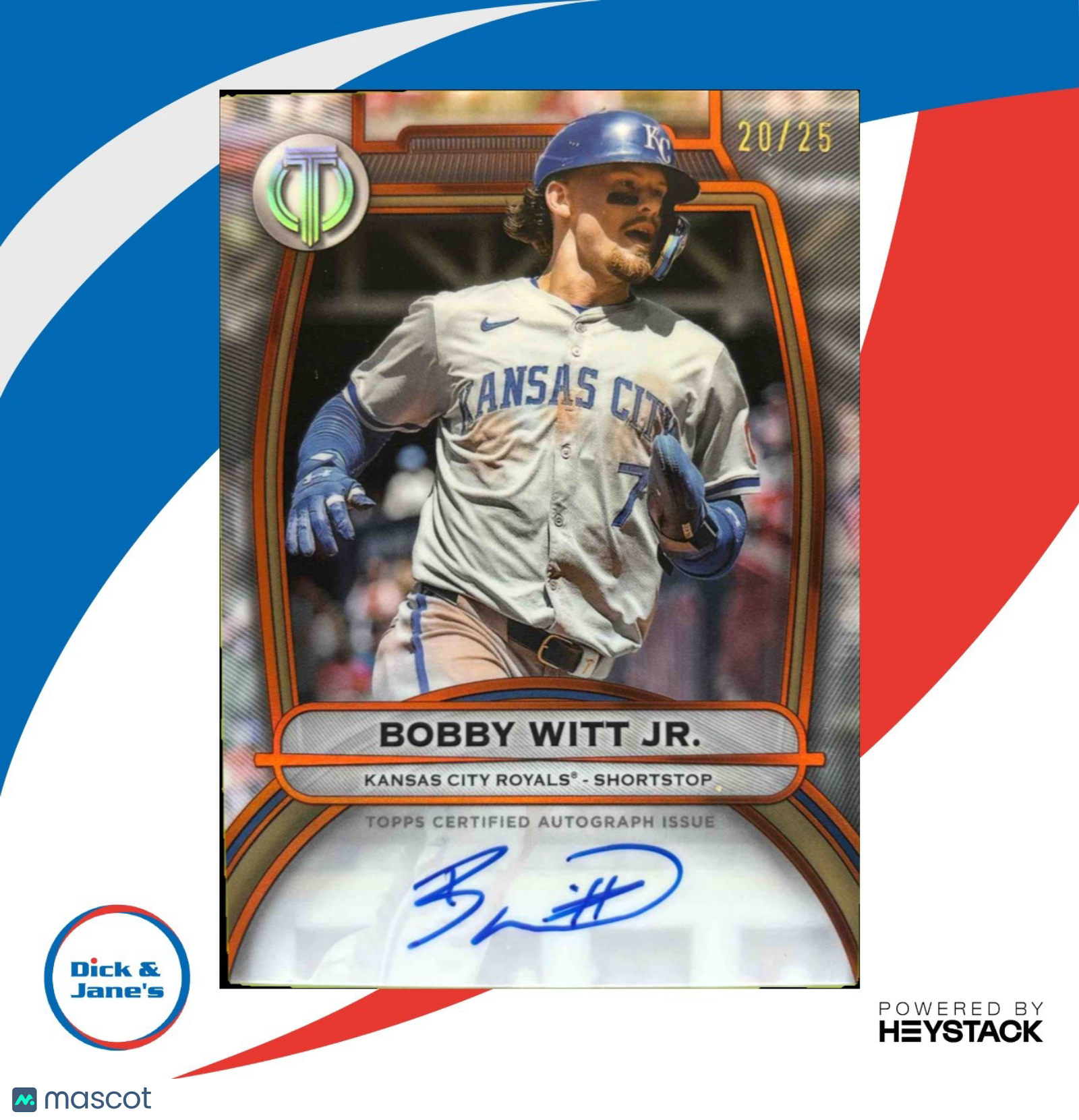 2025 Topps Tribute Bobby Witt Jr. Auto Orange 20/25 #TA-BW Kansas City Royals - Sports Cards