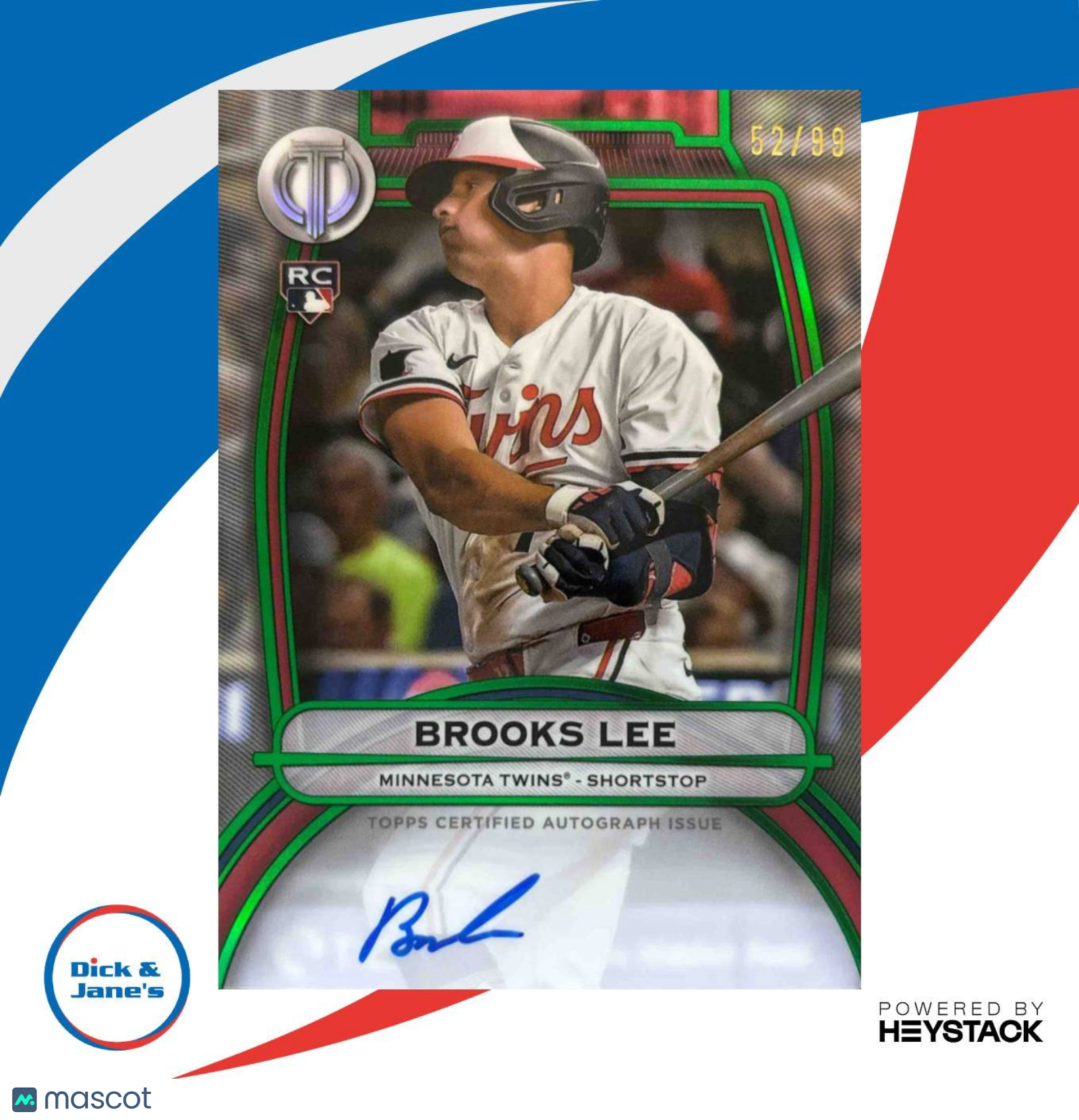 2025 Topps Tribute Brooks Lee Auto Green 52/99 #TA-BL RC Minnesota Twins - Sports Cards