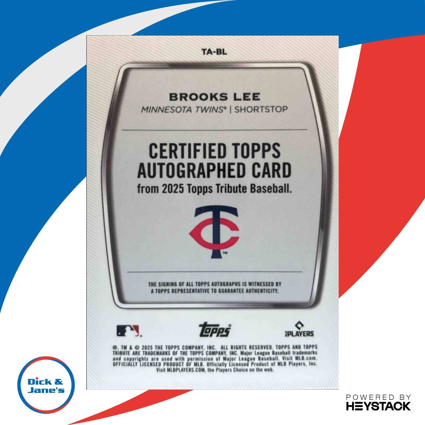 2025 Topps Tribute Brooks Lee Auto Green 52/99 #TA-BL RC Minnesota Twins - Sports Cards