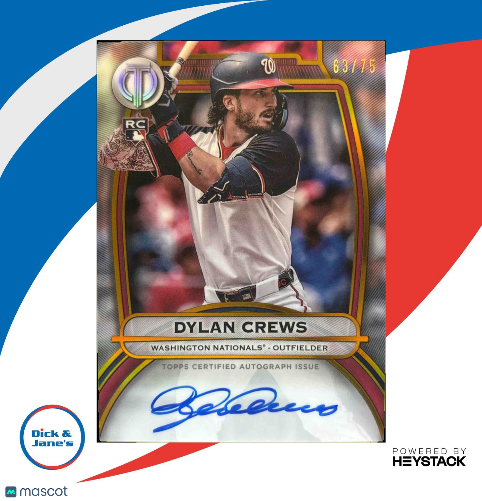 2025 Topps Tribute Dylan Crews Auto Gold 63/75 #TA-DC RC Washington Nationals - Sports Cards