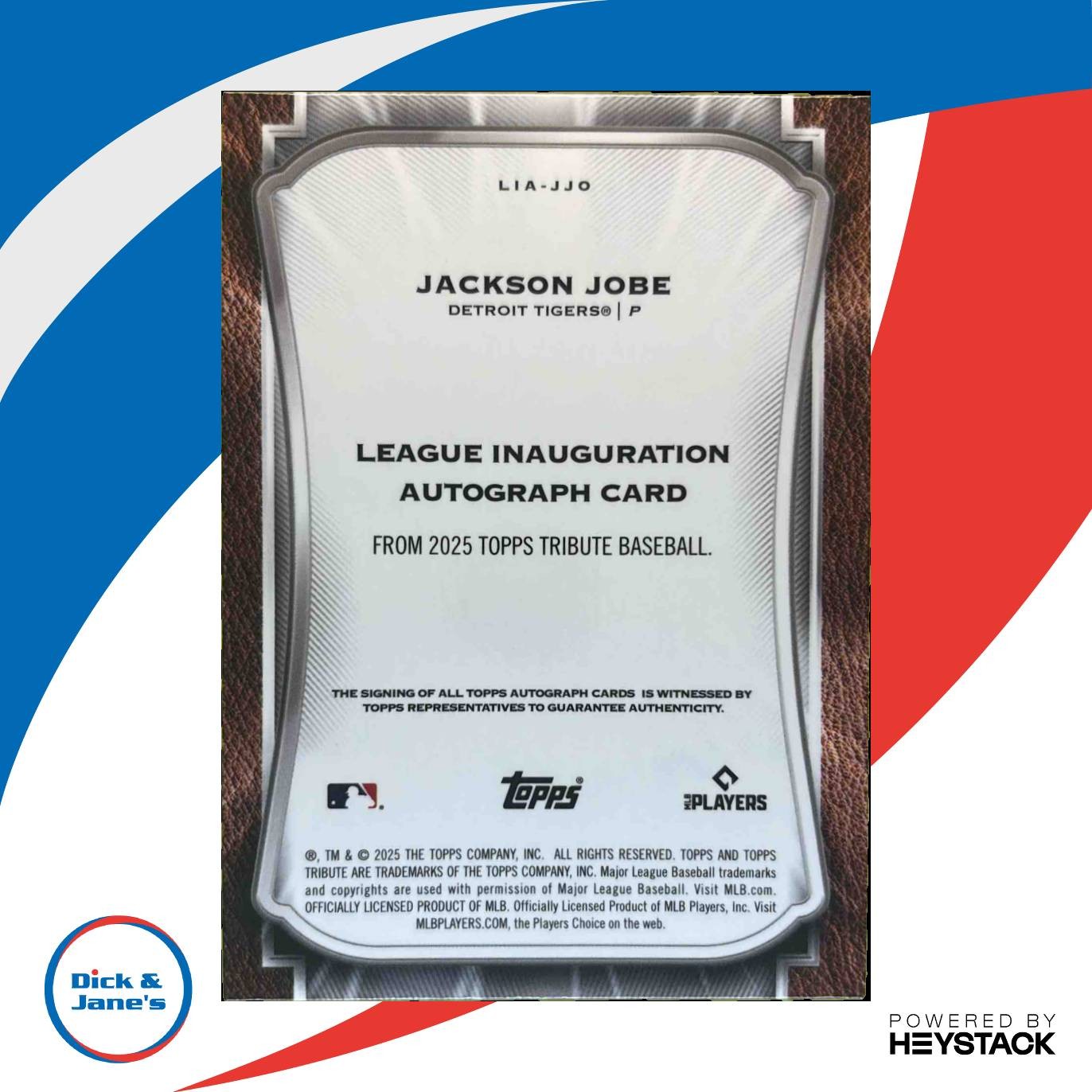2025 Topps Tribute Jackson Jobe League Inauguration Auto Orange 13/25 RC Tigers Sports Cards