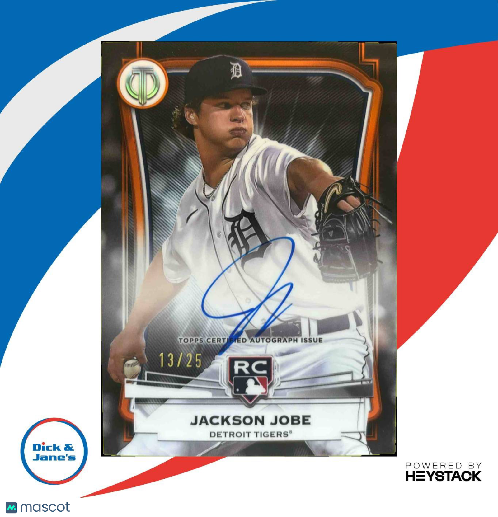 2025 Topps Tribute Jackson Jobe League Inauguration Auto Orange 13/25 RC Tigers Sports Cards
