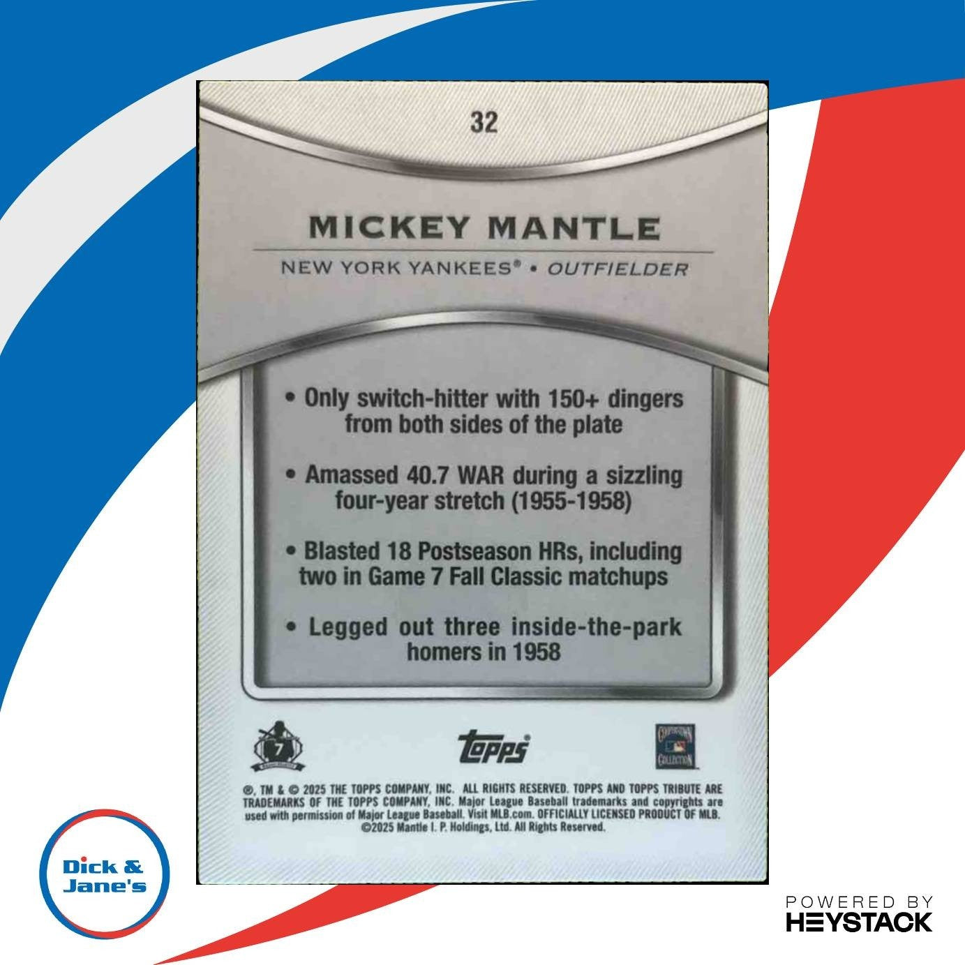 2025 Topps Tribute Mickey Mantle Gold 8/75 #32 New York Yankees - Sports Cards