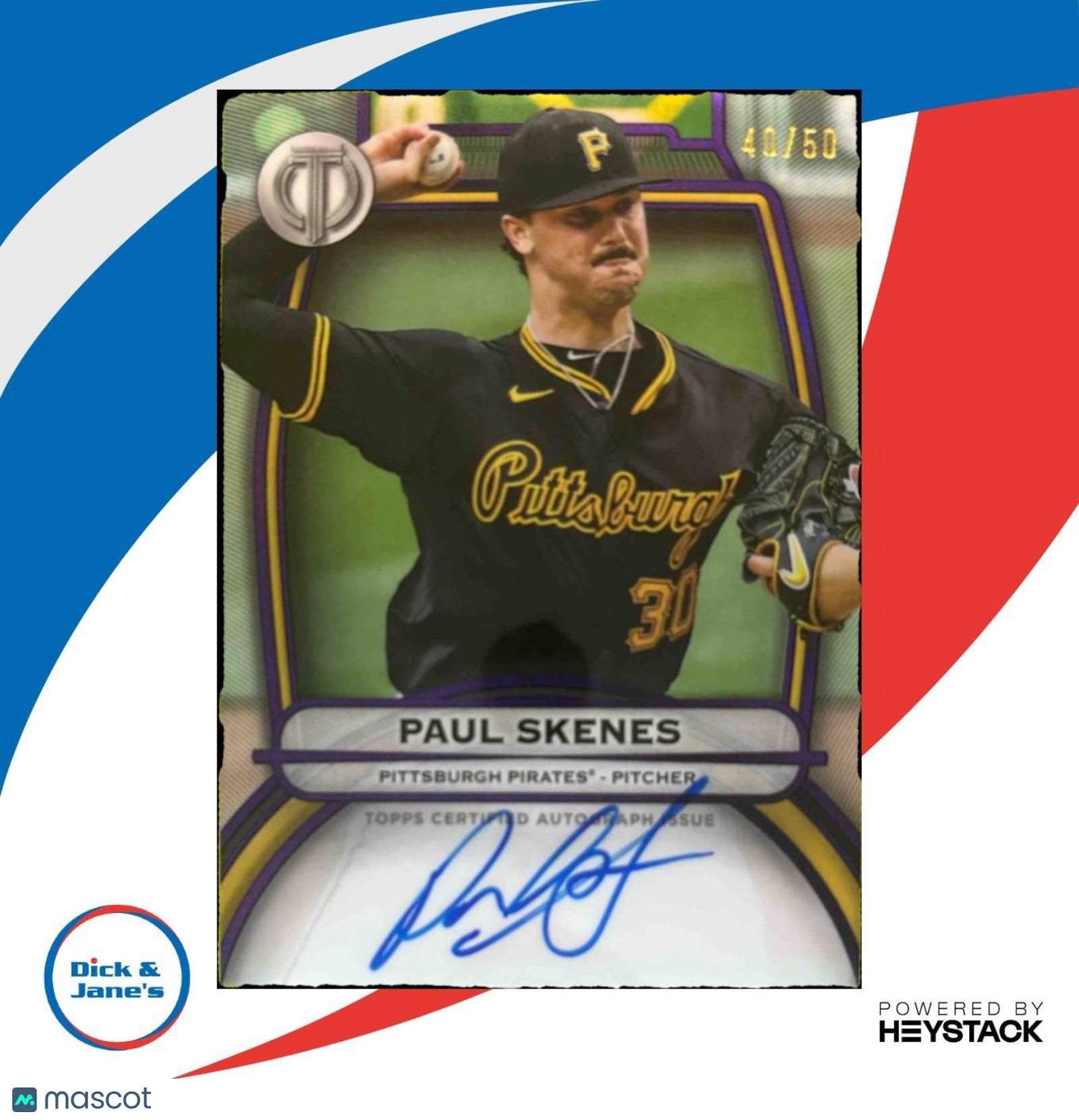2025 Topps Tribute Paul Skenes Auto Purple 40/50 #TA-SKE Pittsburgh Pirates - Sports Cards