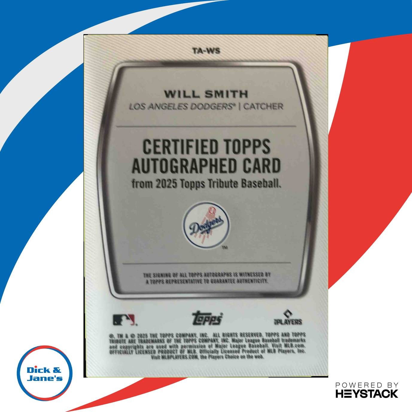 2025 Topps Tribute Will Smith Auto 67/199 #TA WS Los Angeles Dodgers Sports Cards