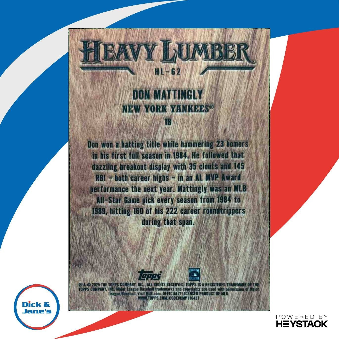 2025 Topps Update Don Mattingly Heavy Lumber #HL-62 SSP New York Yankees - Sports Cards
