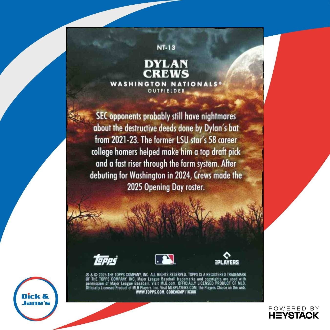 2025 Topps Update Dylan Crews Night Terrors #NT-13 RC Washington Nationals - Sports Cards