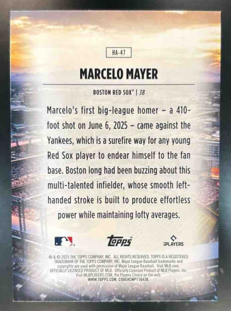 2025 Topps Update Marcelo Mayer Homefield Advantage #HA-47 RC SSP Boston Red Sox - Sports Cards