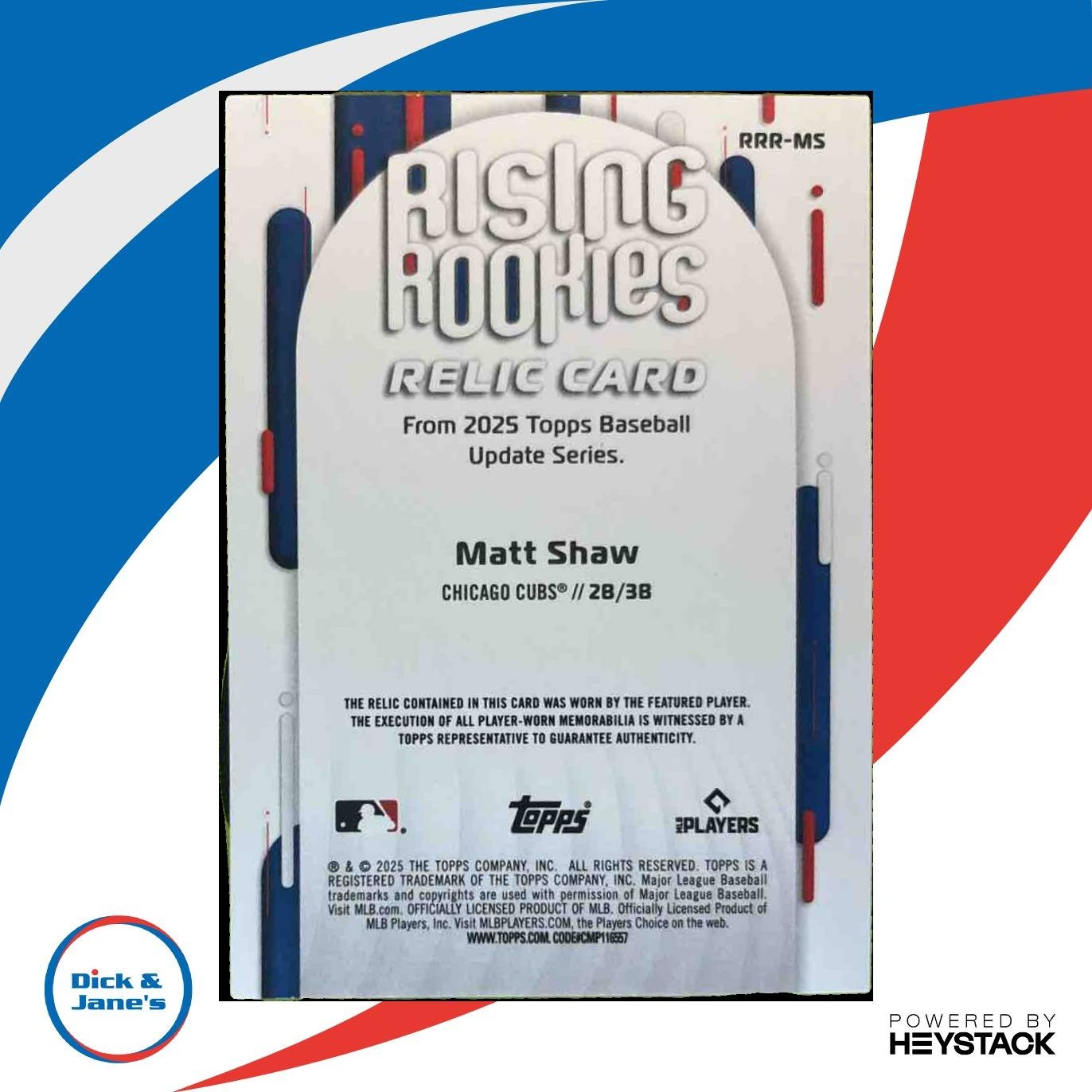 2025 Topps Update Matt Shaw Rising Rookie Relics #RRR-MS RC MEM Chicago Cubs - Sports Cards
