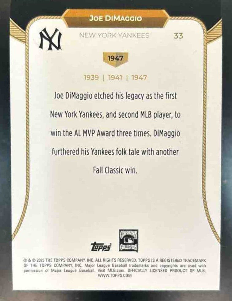 2025 Topps Welcome to the Club: 3-X MVP Joe DiMaggio 1947 Green Foil /99 Yankees - Sports Cards