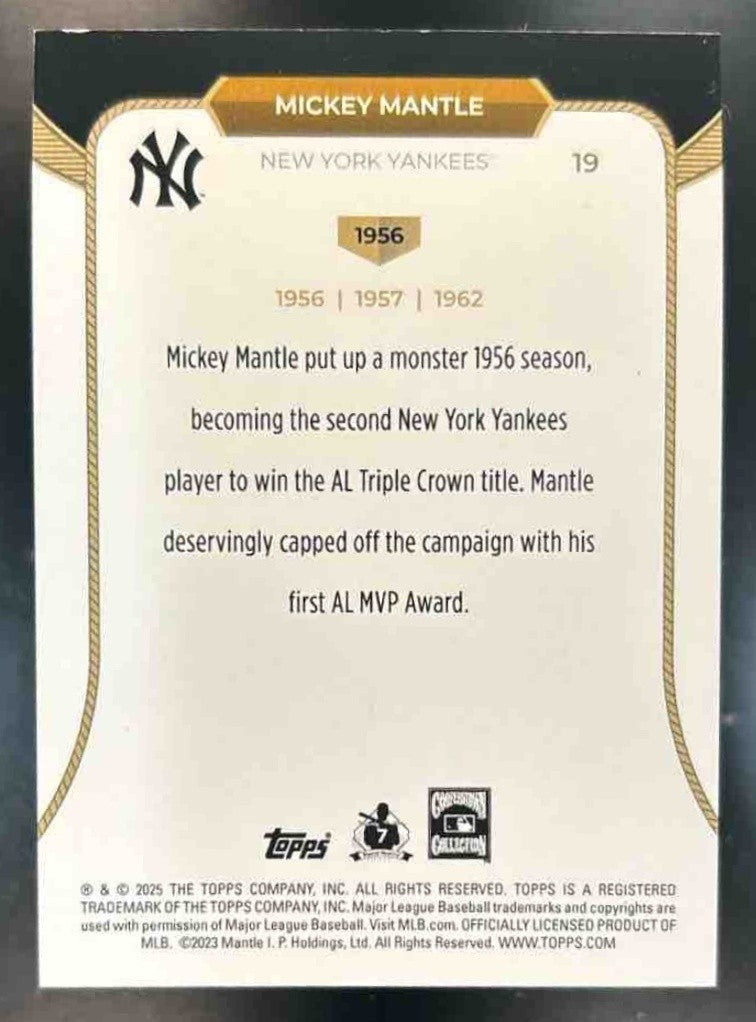 2025 Topps Welcome to the Club: 3-X MVP Mickey Mantle 1956 Green 99/99 Yankees - Sports Cards
