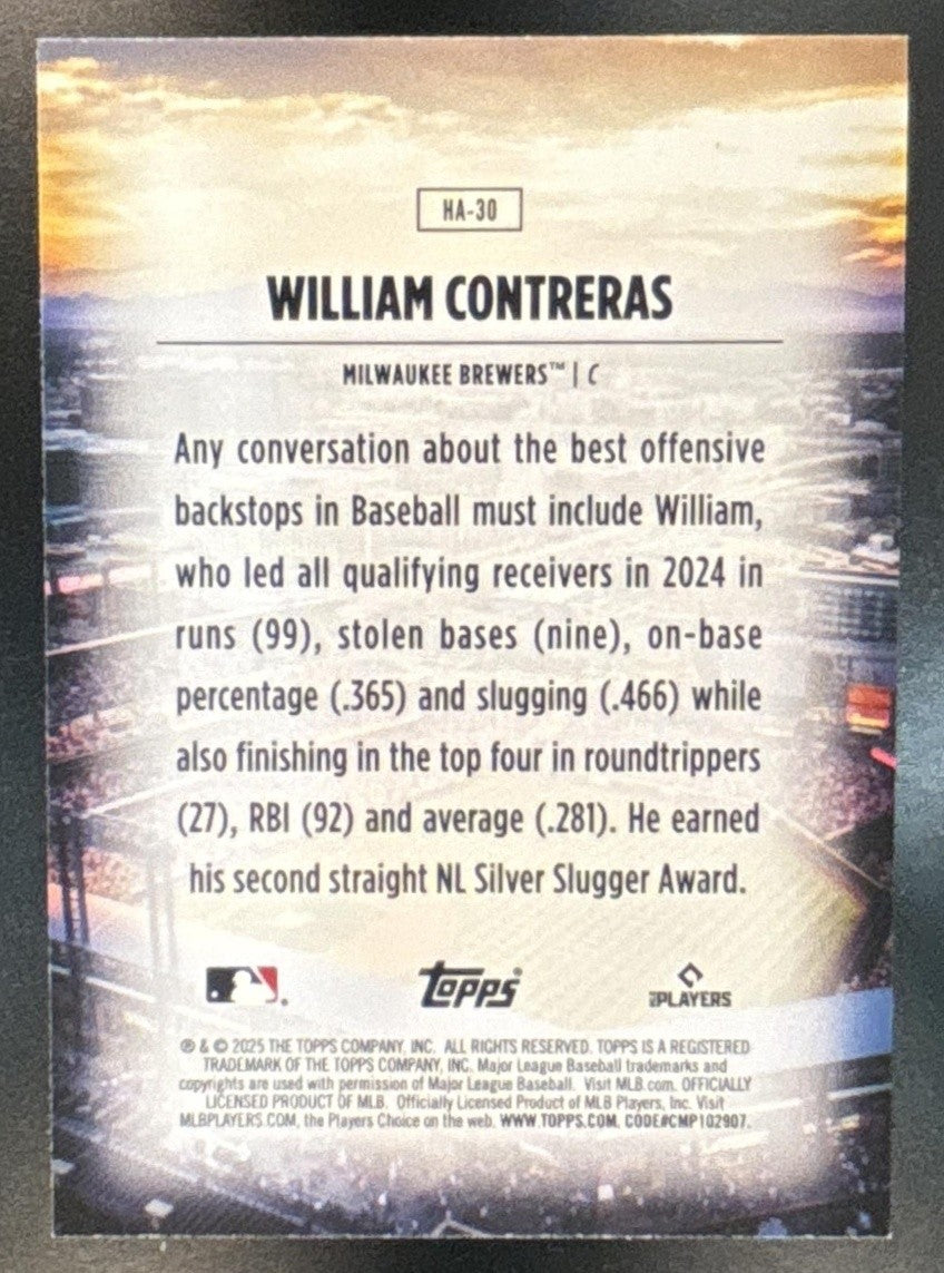 2025 Topps William Contreras Homefield Advantage #HA-30 Milwaukee Brewers - Sports Cards