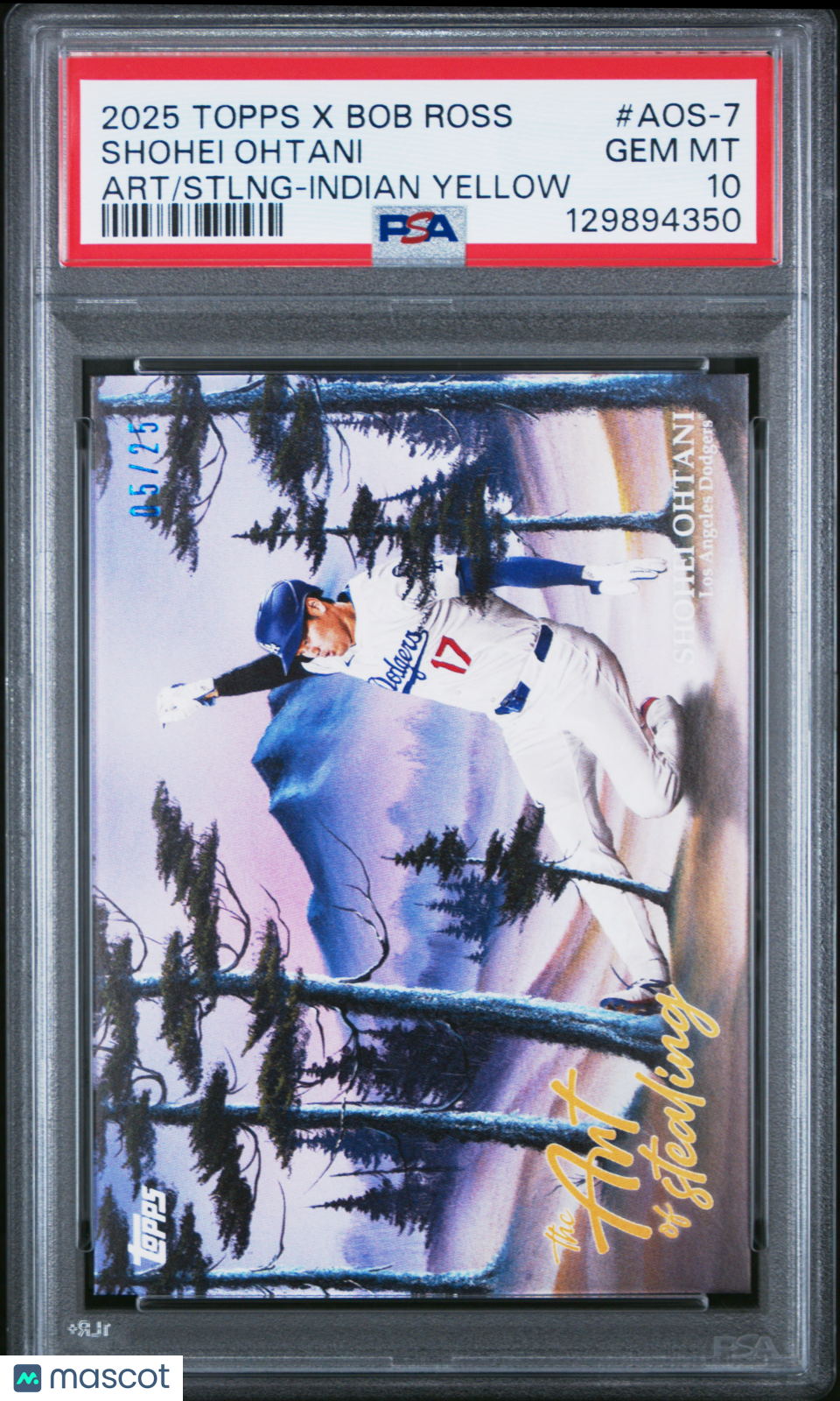 2025 Topps X Bob Ross The Art Of Stealing Shohei Ohtani Indian Yellow /25 PSA 10 - Graded Sports Cards