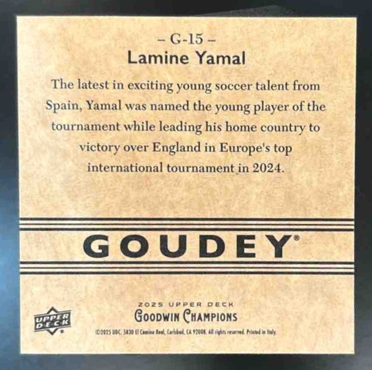 2025 Upper Deck Goodwin Champions Lamine Yamal Goudey #G-15 - Sports Cards