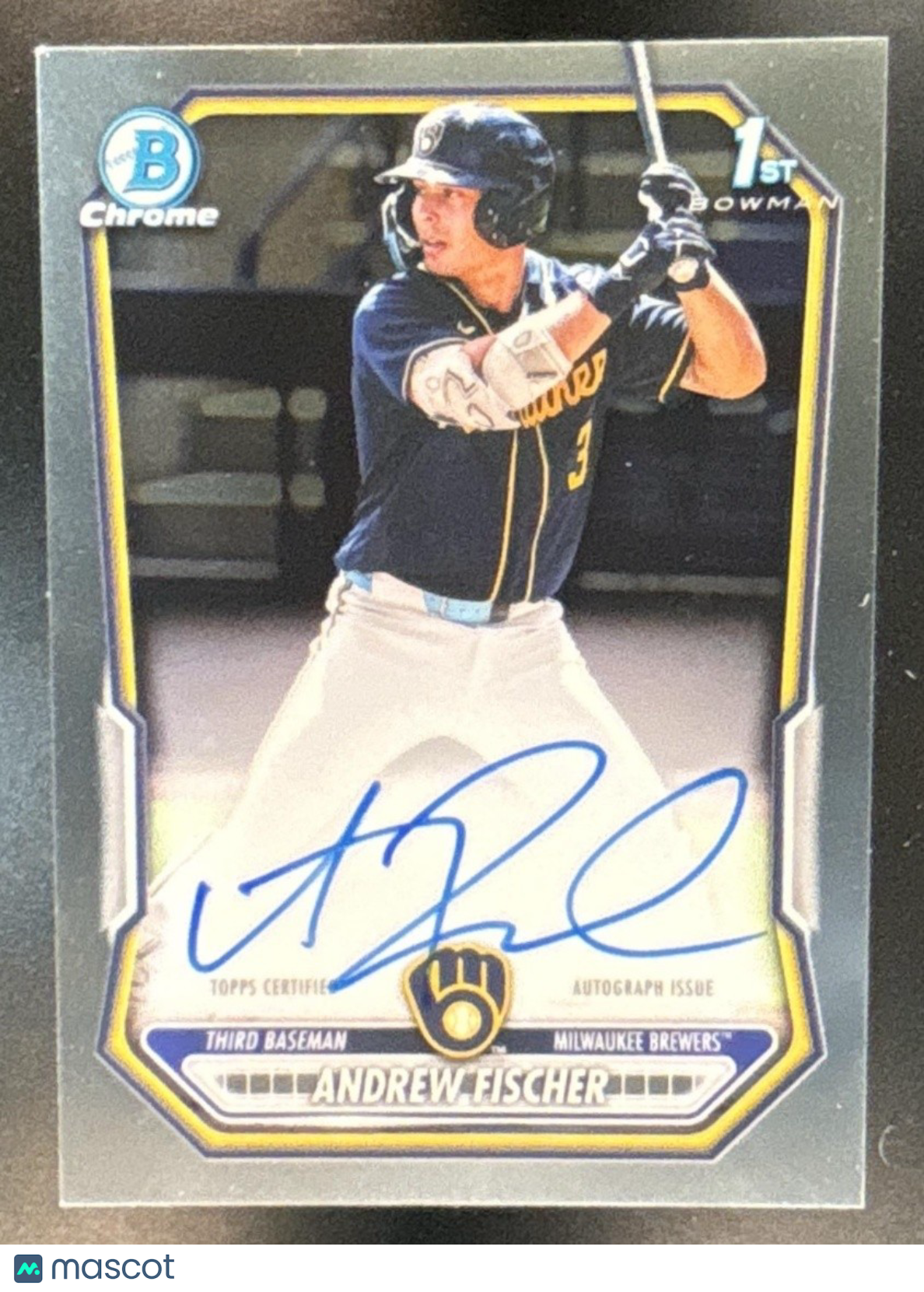 2026 Bowman Andrew Fischer Chrome Auto #CPA-AF 1st Prospect Milwaukee Brewers - Sports Cards