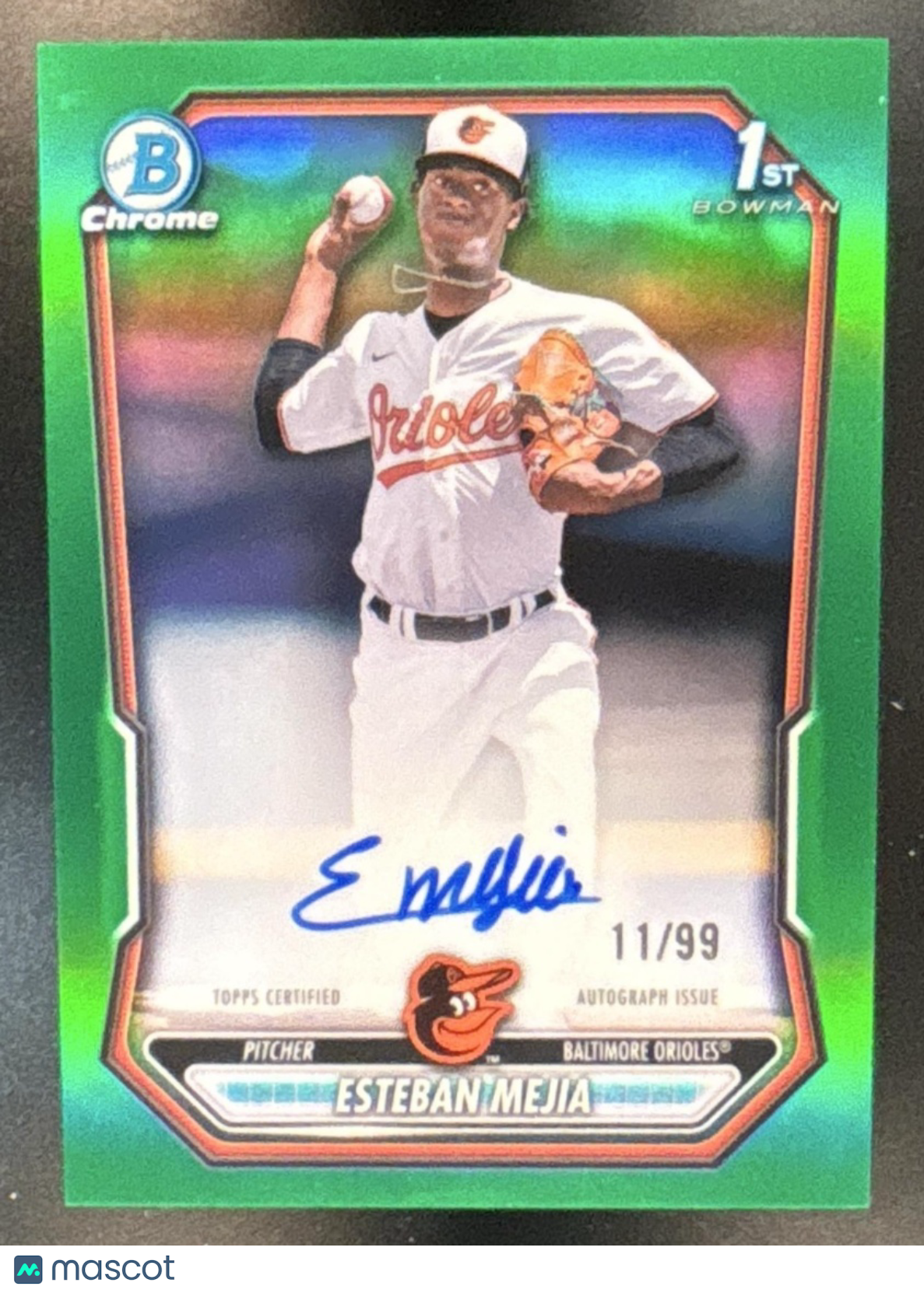 2026 Bowman Esteban Mejia Chrome Auto Green /99 #CPA-EME 1st Prospect Orioles - Sports Cards