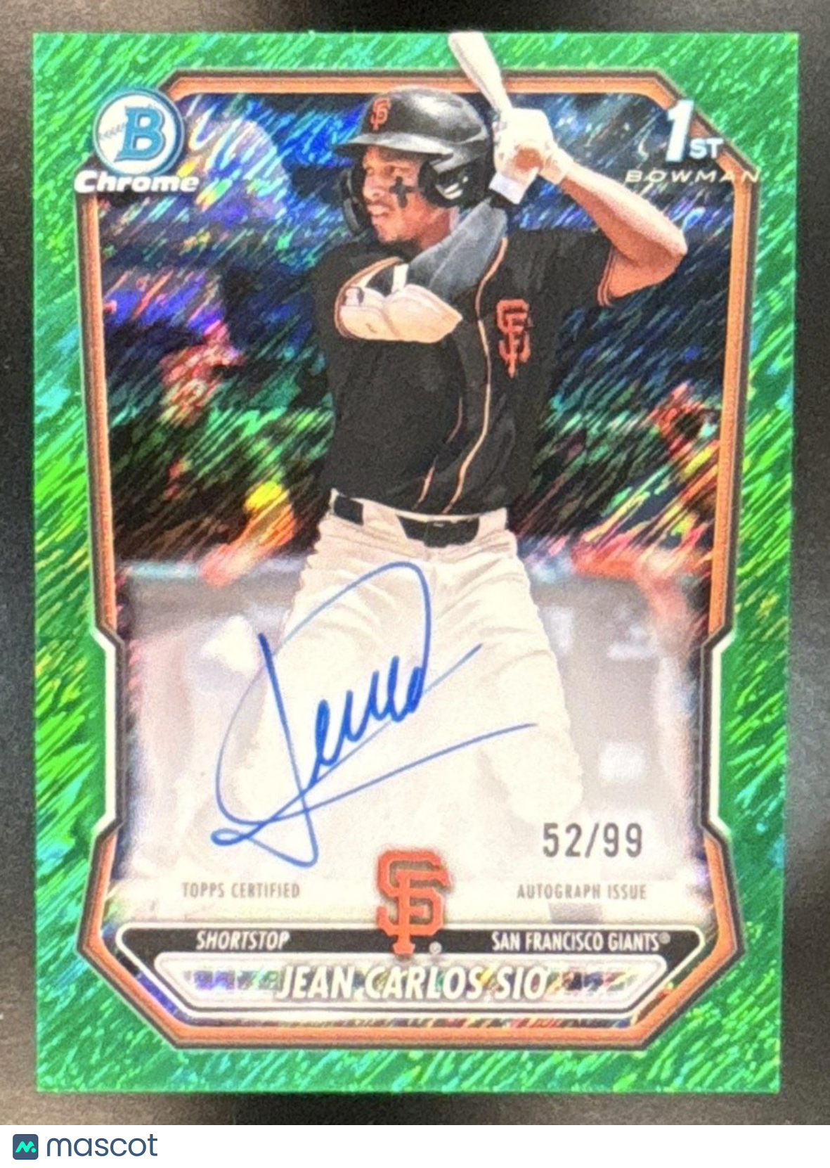 2026 Bowman Jean Carlos Sio Chrome Auto Green Shimmer /99 1st Prospect Giants - Sports Cards