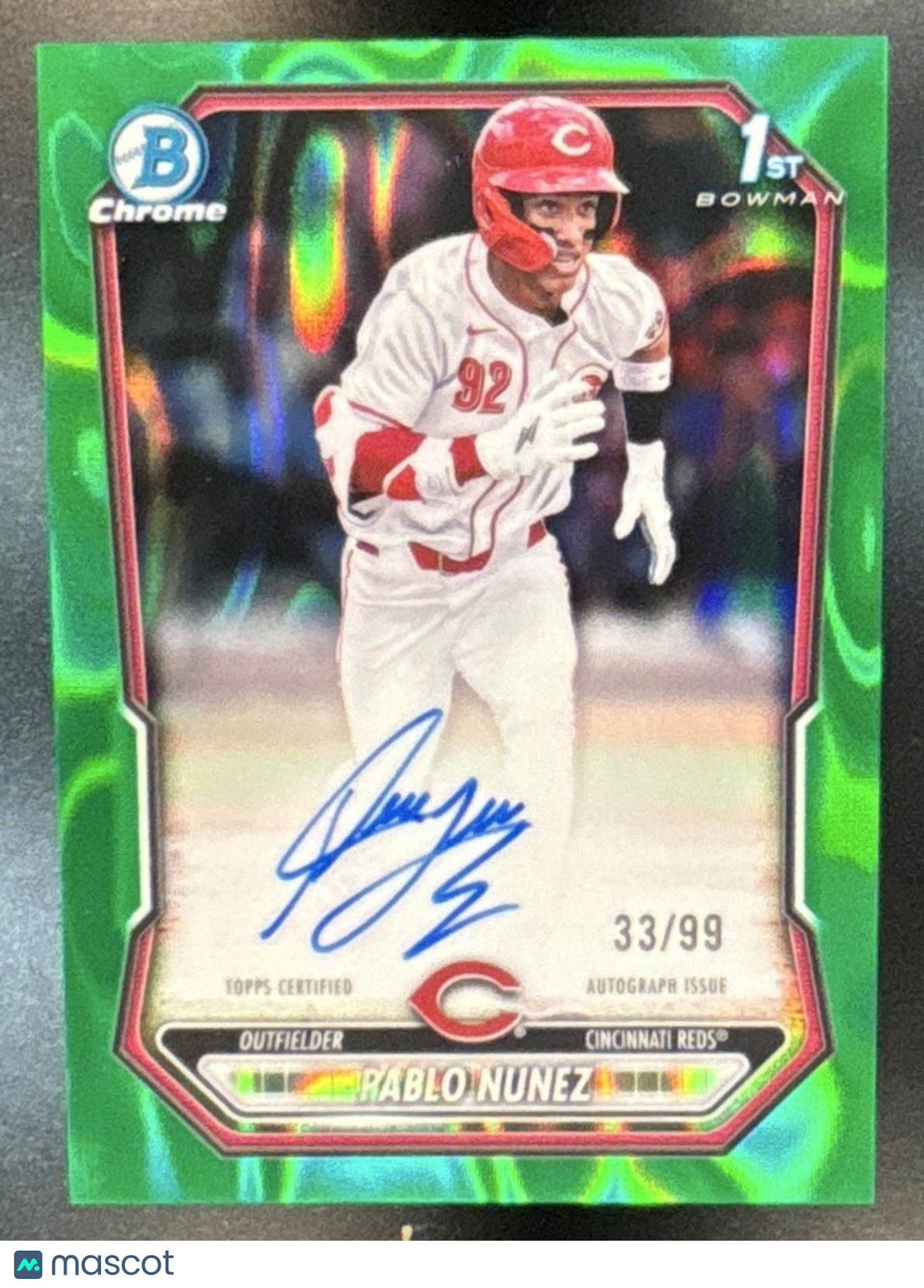 2026 Bowman Pablo Nunez Chrome Auto Green Lava /99 1st Prospect Cincinnati Reds - Sports Cards