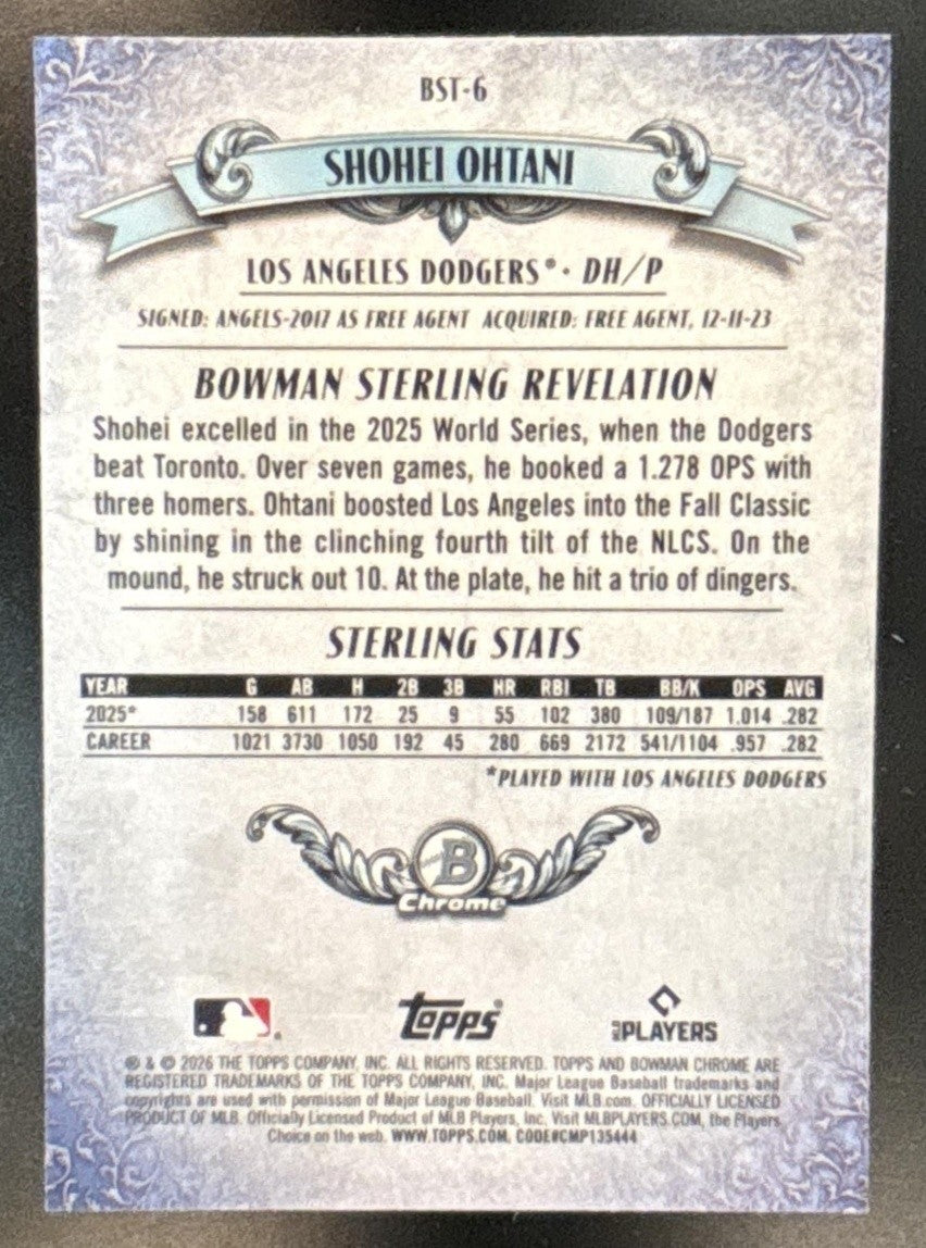 2026 Bowman Shohei Ohtani Sterling Chrome #BST-6 Los Angeles Dodgers - Sports Cards