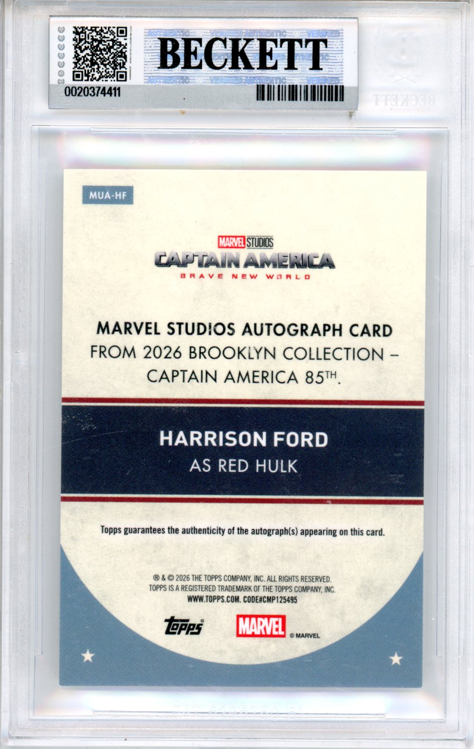 2026 Brooklyn Anniversary Harrison Ford Red Hulk BGS 9 Auto - Graded Non-Sports Cards