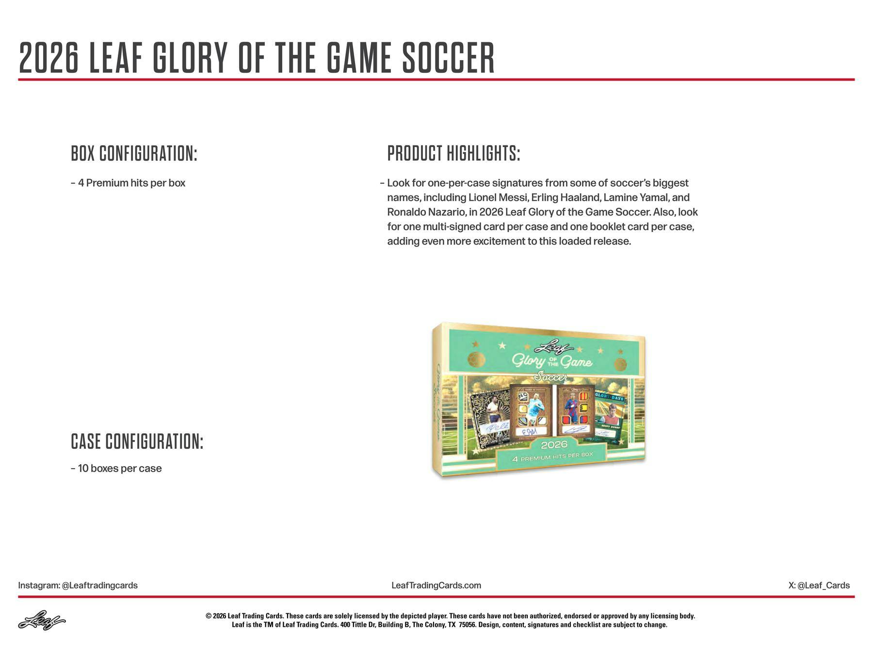 2026 Leaf Glory of the Game Soccer Hobby Box (4 Premium Hits) - Soccer Hobby Box