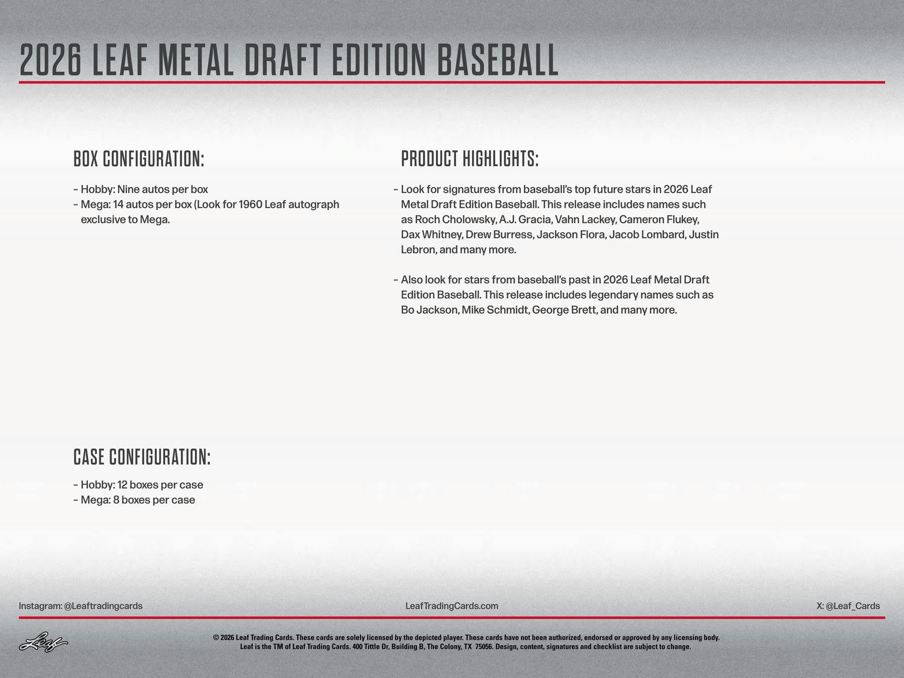 2026 Leaf Metal Draft Baseball Hobby Box (9 Autos) - MLB Hobby Box