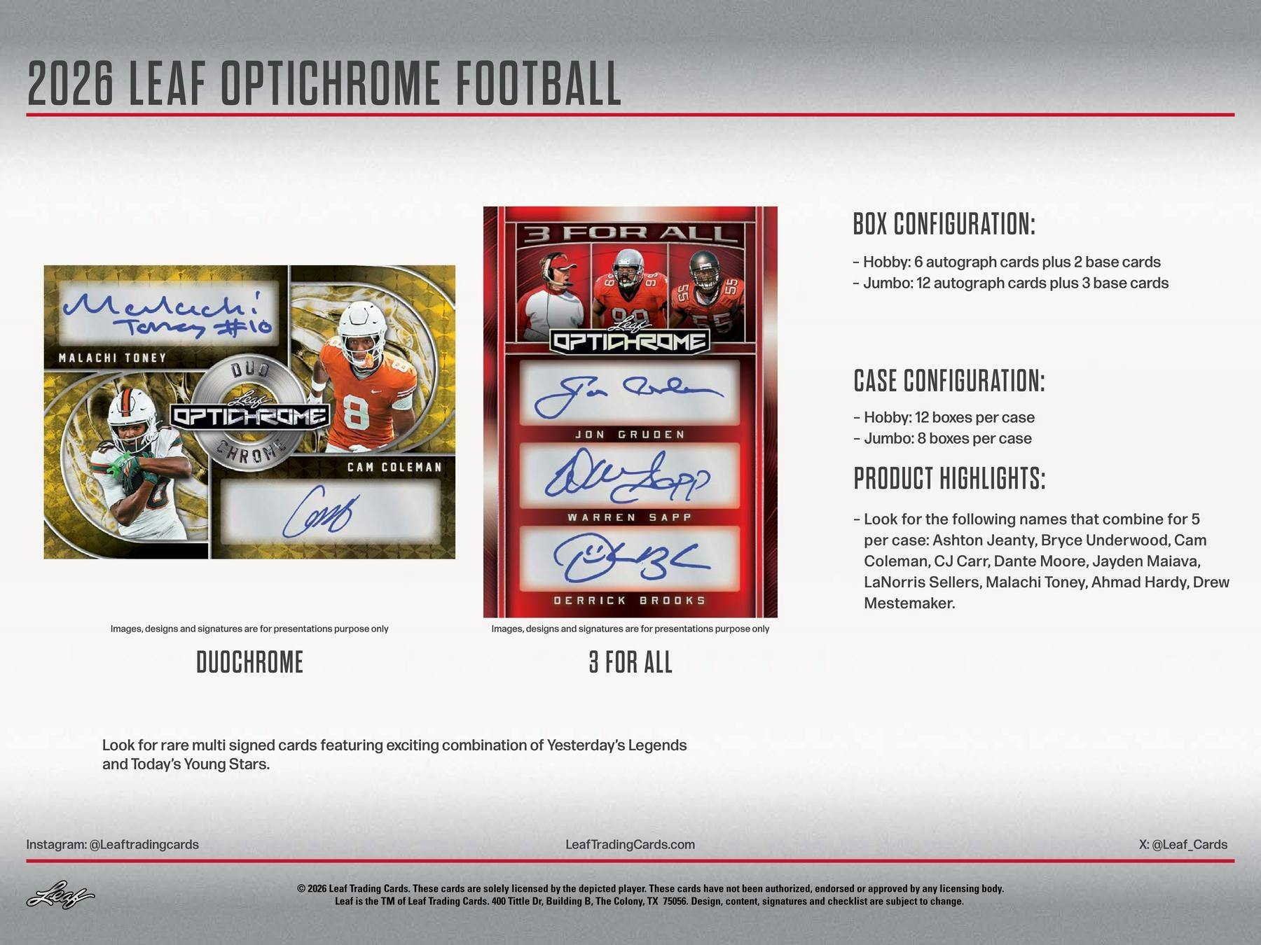 2026 Leaf Optichrome Football Hobby Jumbo Box (12 Autos Plus) - Hobby Box