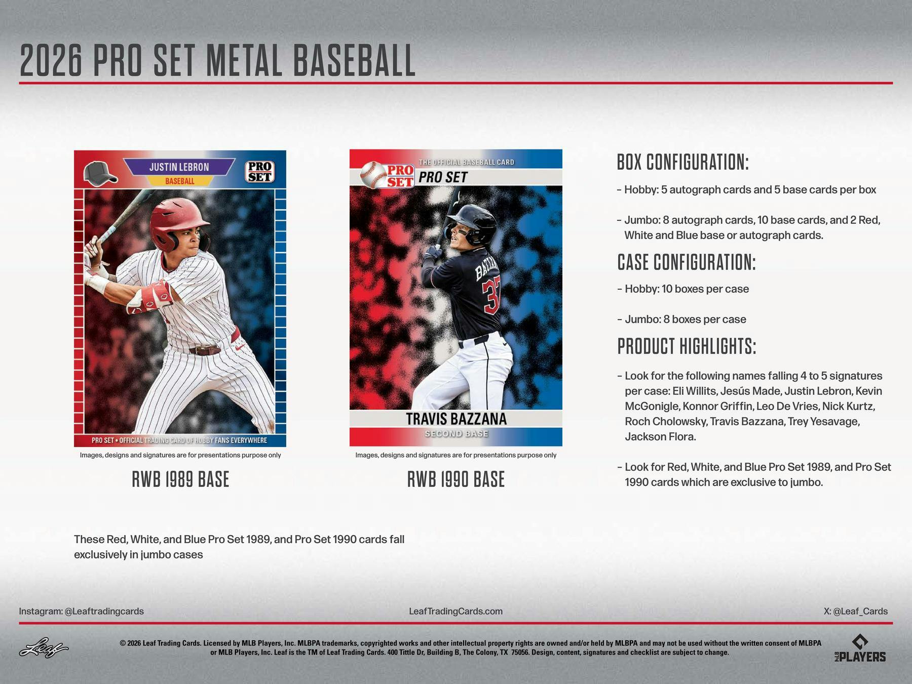 2026 Leaf Pro Set Metal Baseball Hobby Box (5 Autos) - MLB Hobby Box