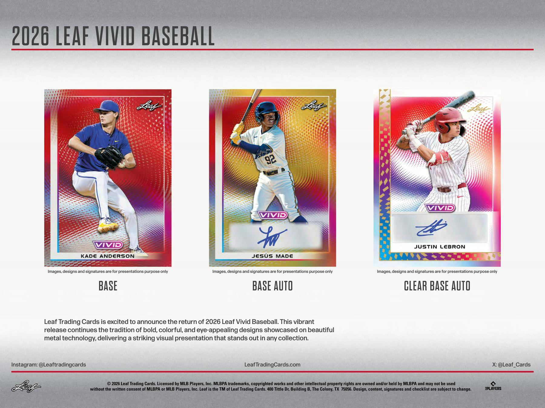 2026 Leaf Vivid Baseball Hobby Jumbo Box (10 Autos) - MLB Hobby Box