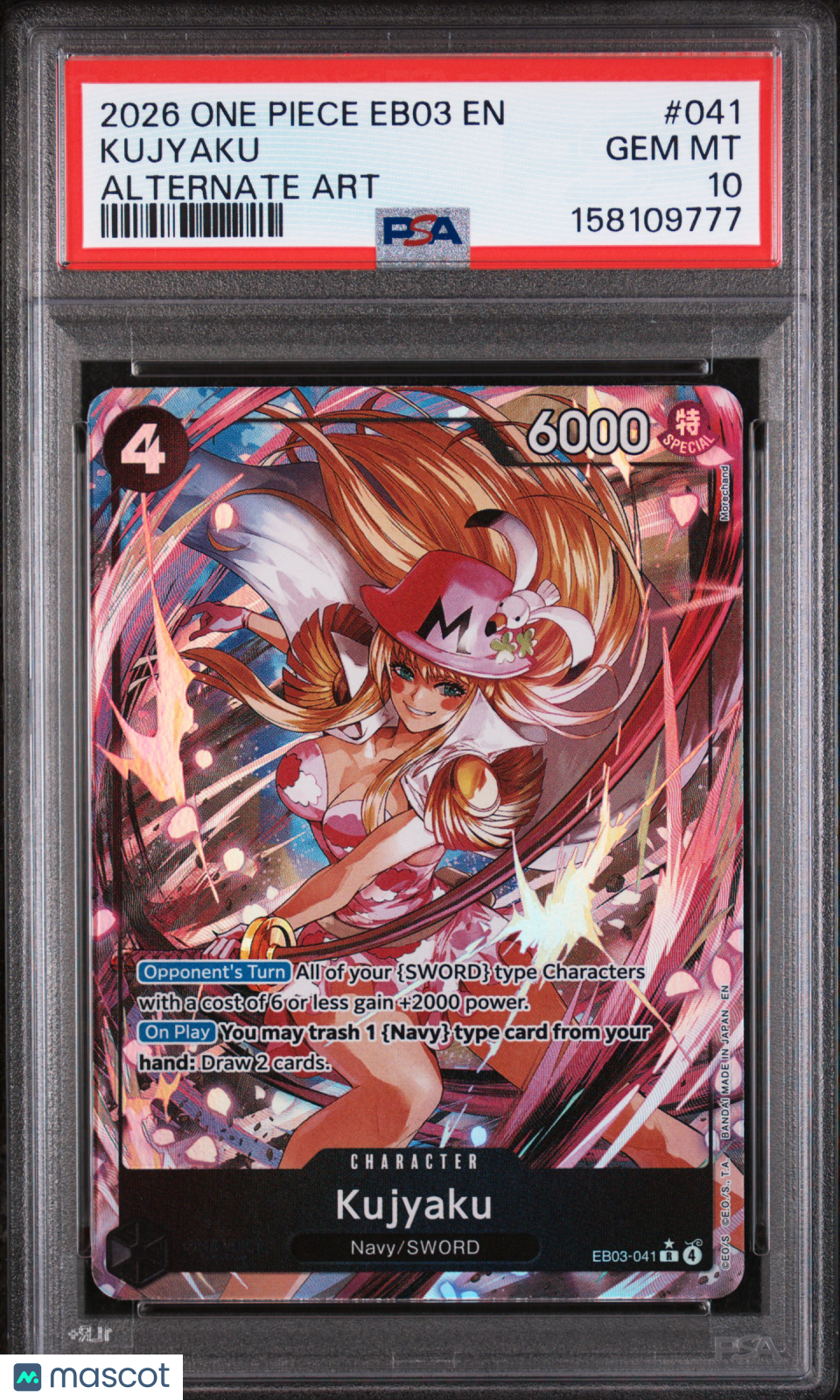 2026 One Piece Eb03-Extra Booster Kujyaku Alt Art PSA 10 GEM MINT - Graded TCG/CCG