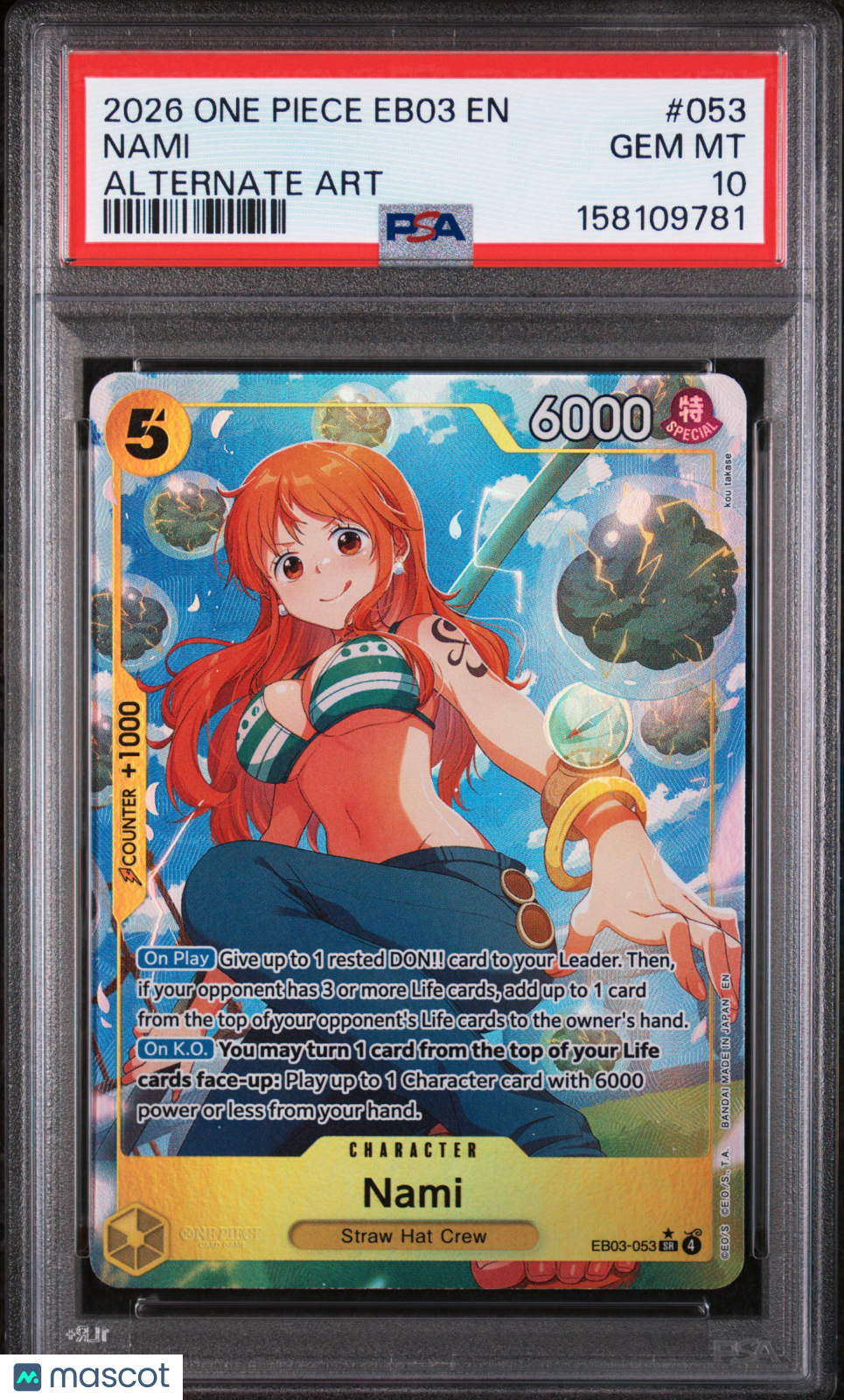 2026 One Piece EB03-Extra Booster Nami Alt Art PSA 10 GEM MINT - Graded TCG/CCG