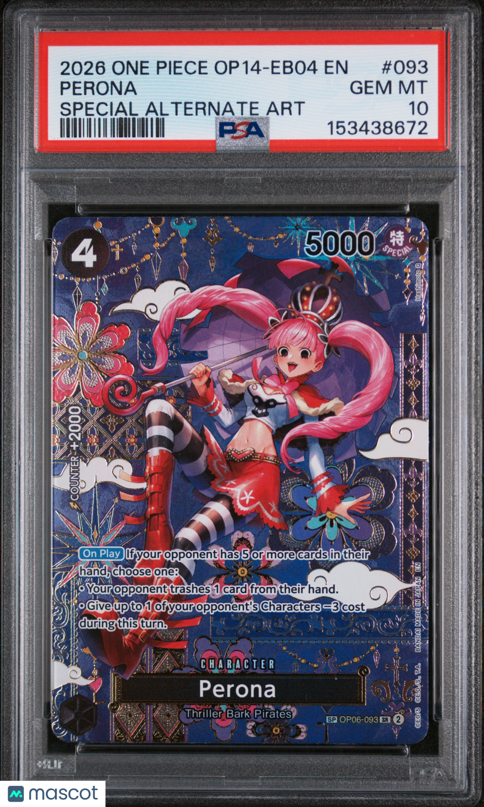2026 One Piece OP14-EB04-The Azure Sea’s Seven Perona Special Alt Art PSA 10 - Graded TCG/CCG