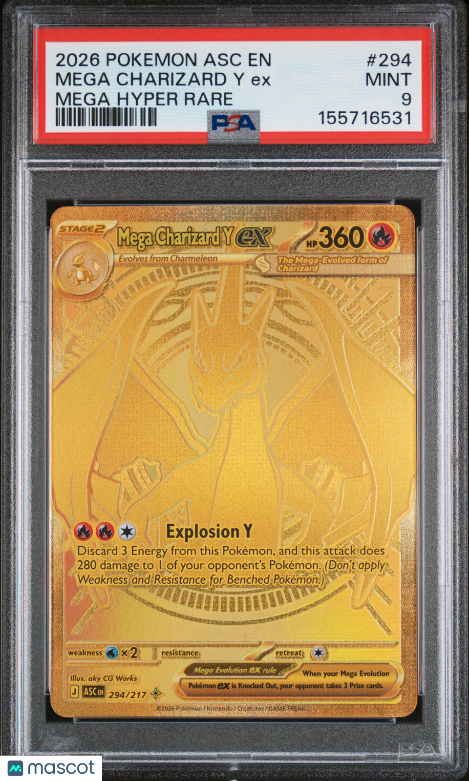 2026 Pokemon Ascended Heroes Mega Charizard Y EX #294 Hyper Rare PSA 9 MINT - Graded TCG/CCG