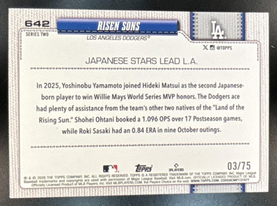 2026 Topps #642 Risen Sons 75 Years of Black /75 642 SP Combo Ohtani Dodgers - Sports Cards