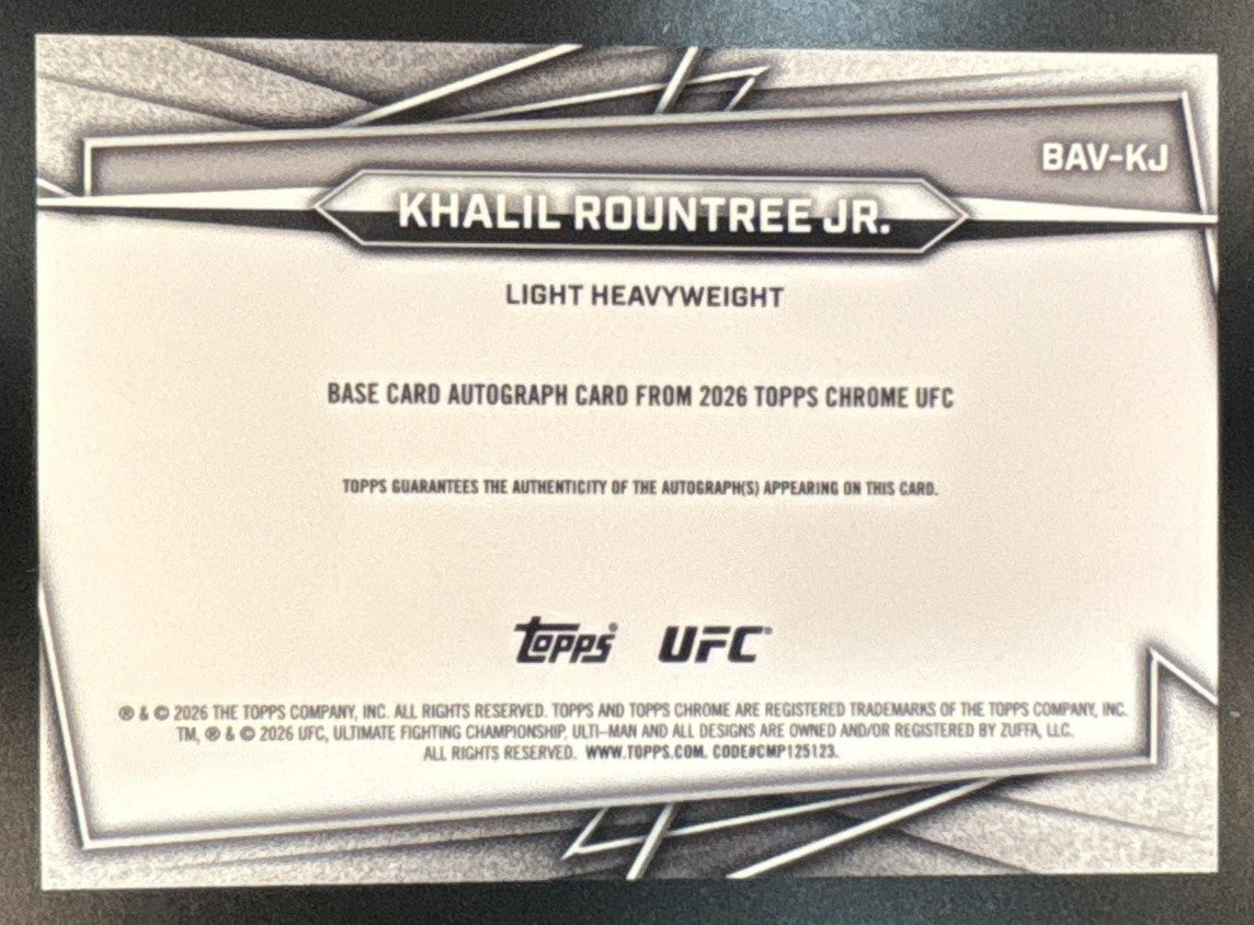 2026 Topps Chrome UFC Khalil Rountree Jr. Auto Gold Geometric /50 #BAV-KJ - Sports Cards