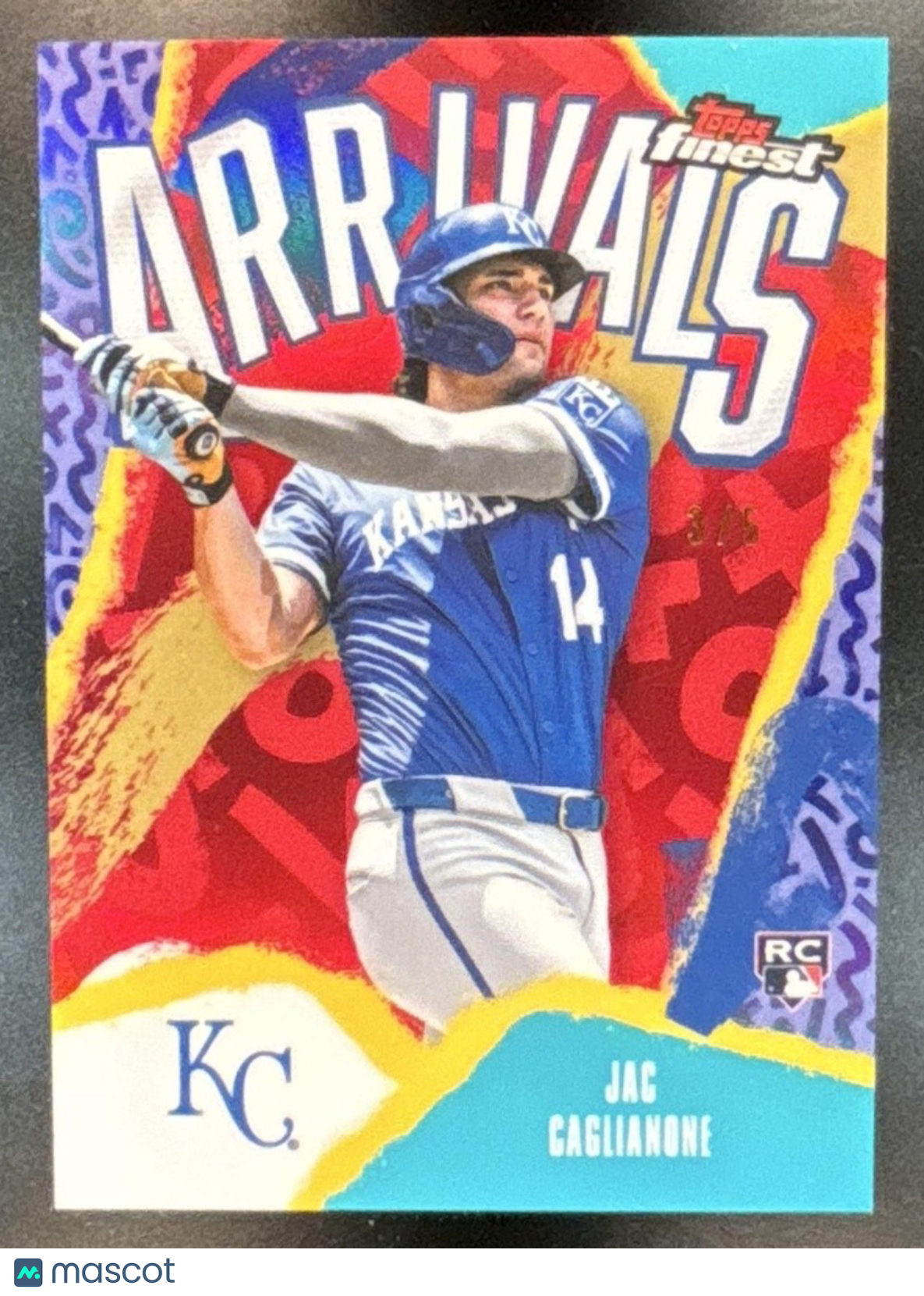 2026 Topps Finest Jac Caglianone Arrivals True Red Refractor 3/5 Rookie Royals - Sports Cards