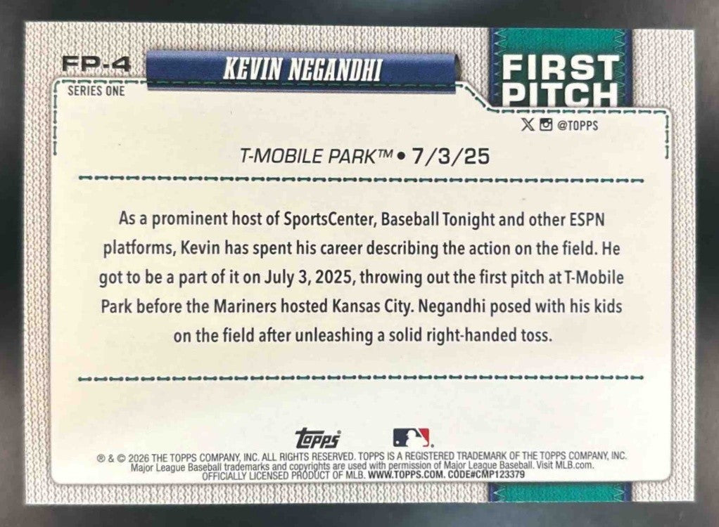 2026 Topps Kevin Negandhi First Pitch #FP-4 Seattle Mariners - Sports Cards
