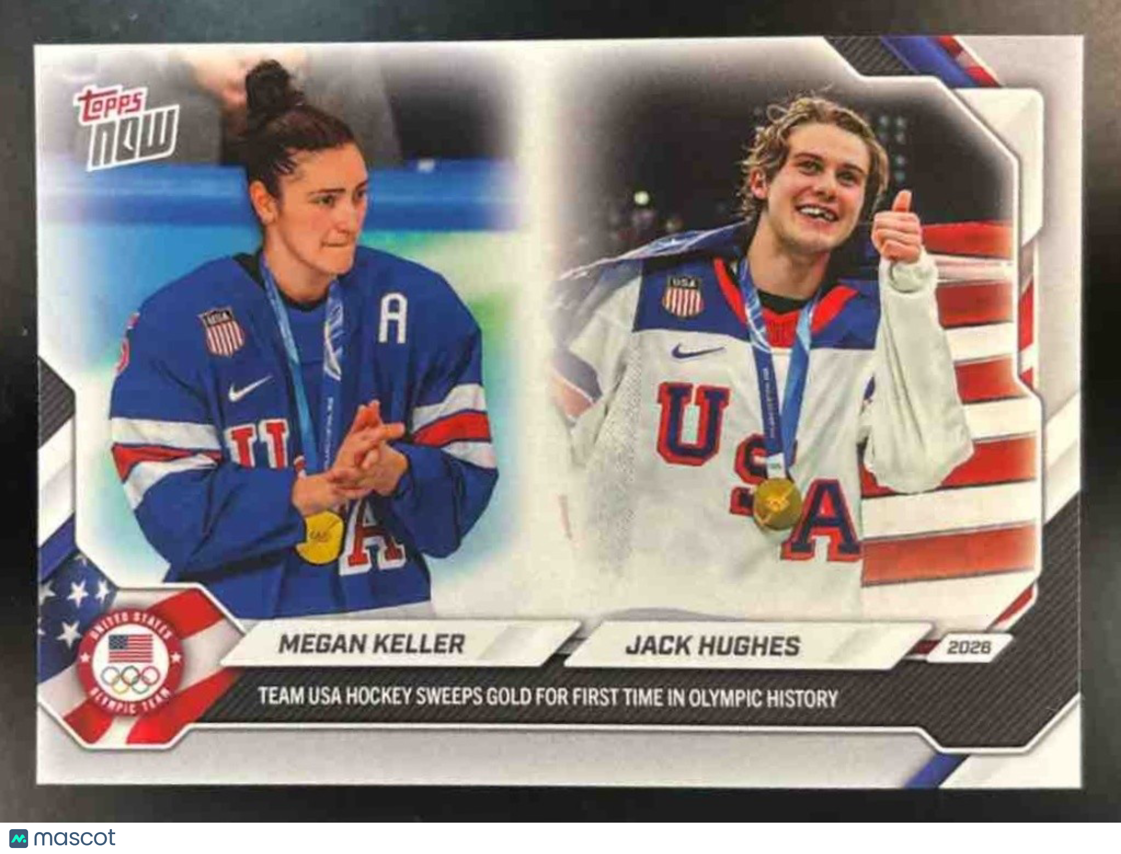 2026 Topps Now Olympic Games Megan Keller Jack Hughes #19 USA GOLD MEDAL WINNERS - Sports Cards