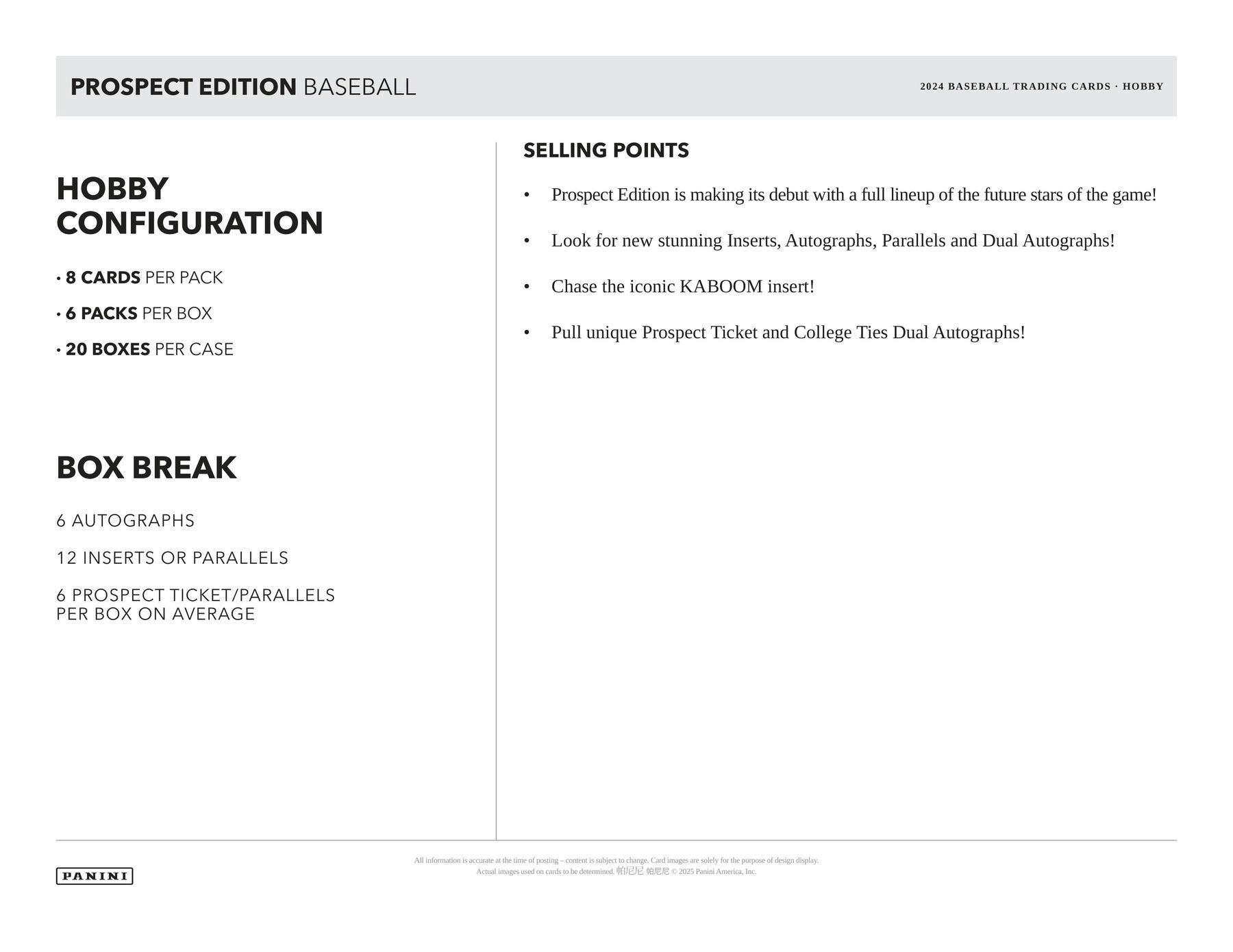 2024 Panini Prospect Edition Baseball Hobby Box (6 Autographs)