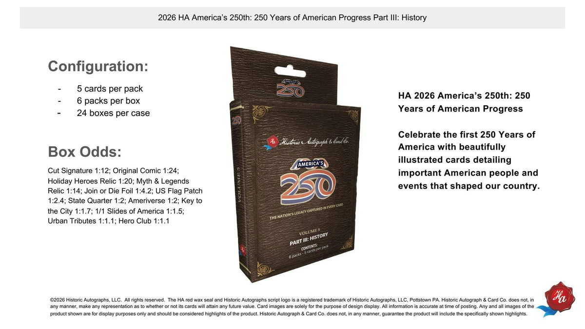 2026 Historic Autographs America's 250th Anniversary Part 3: History Hobby Box